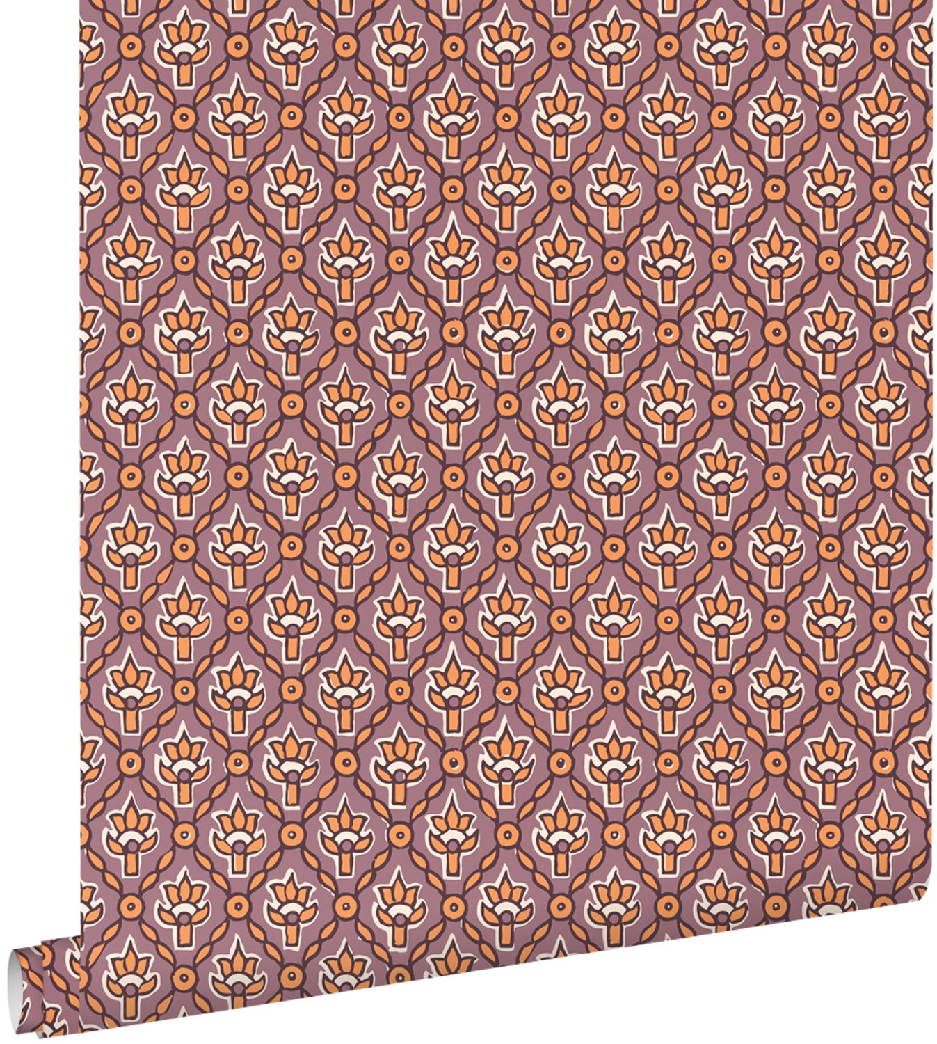 Tapeta zabytkowe kwiaty fioletowymIpomarańczowym - 50 x 900 cm - ESTAHOME