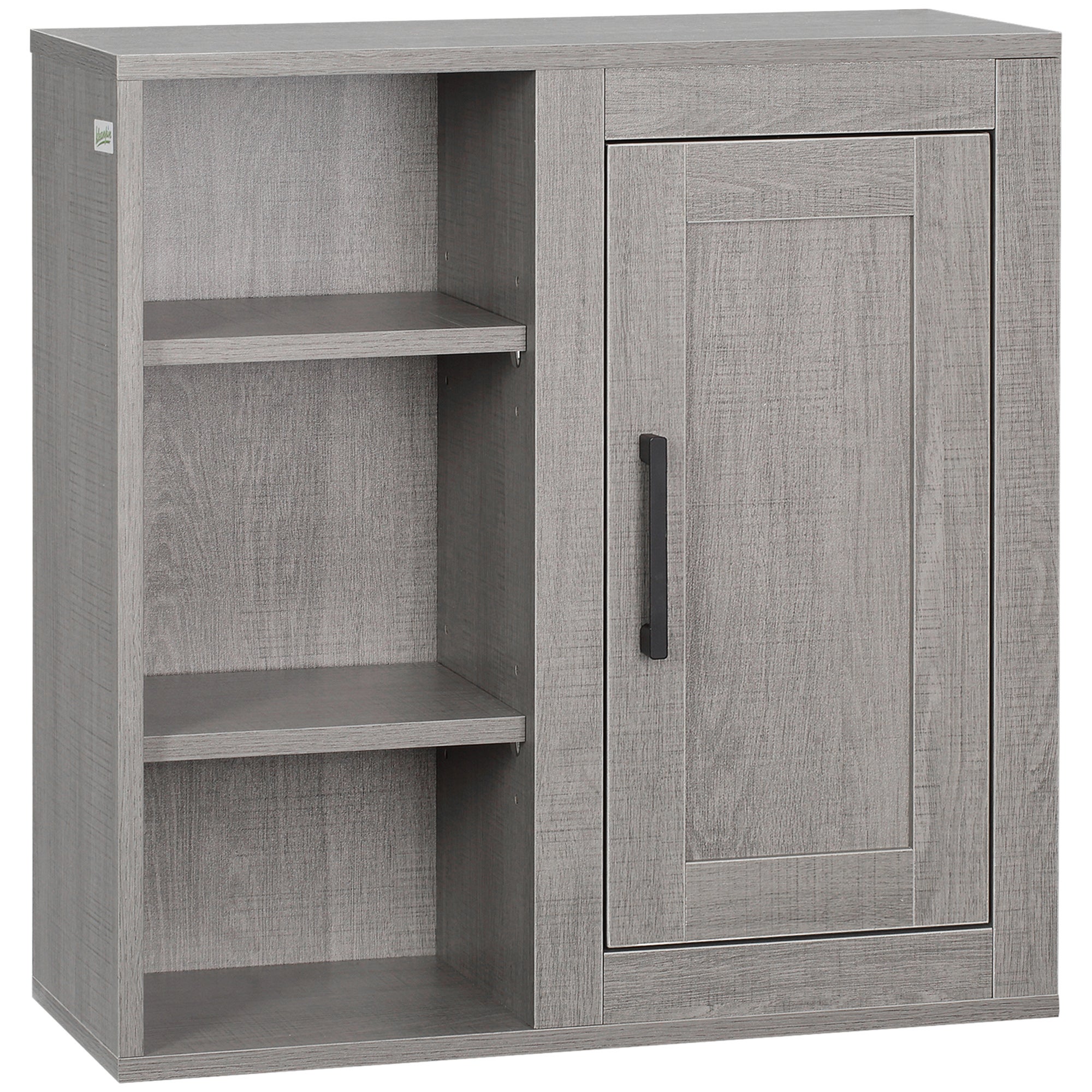 Wall-mounted bathroom cabinet with 3 open shelves and 1 door auxiliary hanging furniture modern 48x20x50 cm gray