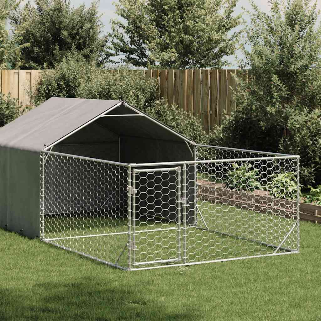 Zewnętrzna buda dla psa z wybiegiem 5x2x1,5 m Stal ocynkowana vidaXL