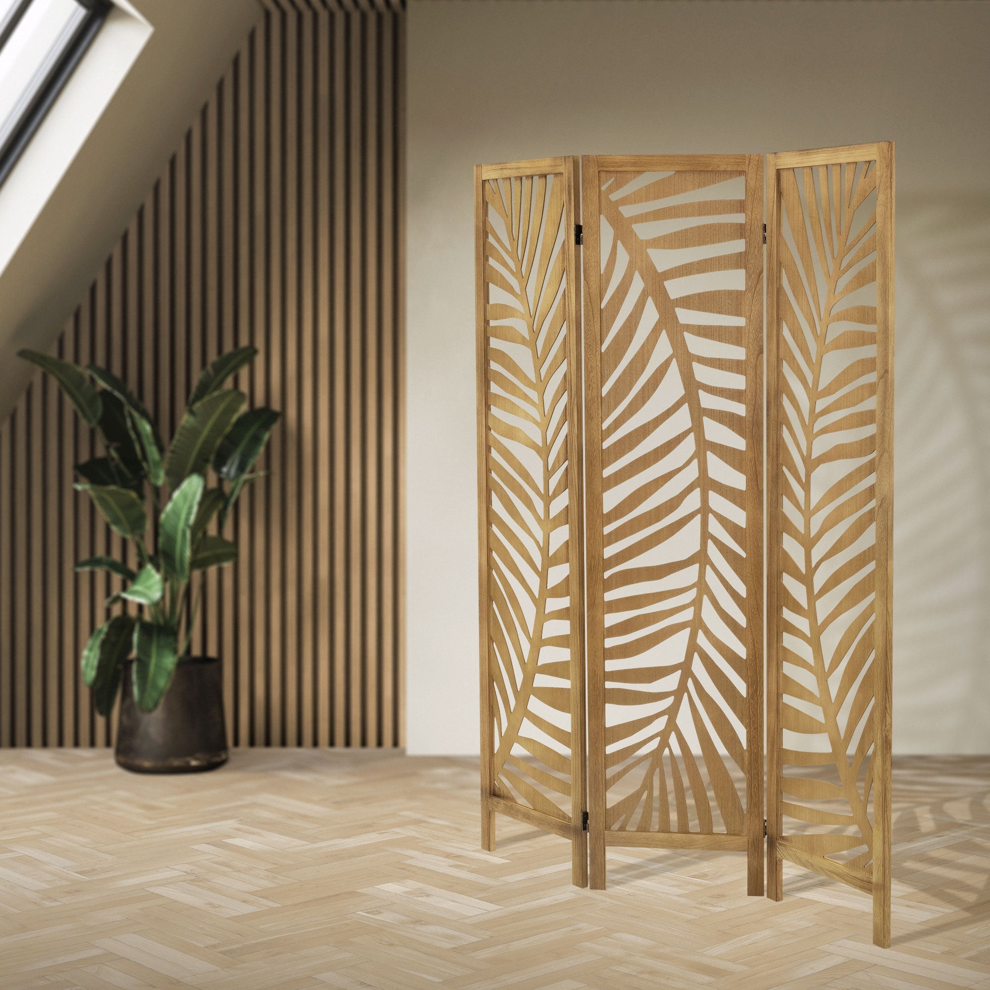 Paravent intérieur Fukuoka 170x121 cm naturel en bois à 3 panneaux pliable cloison de séparation écran diviseur protection visuelle séparateur pièce - 7