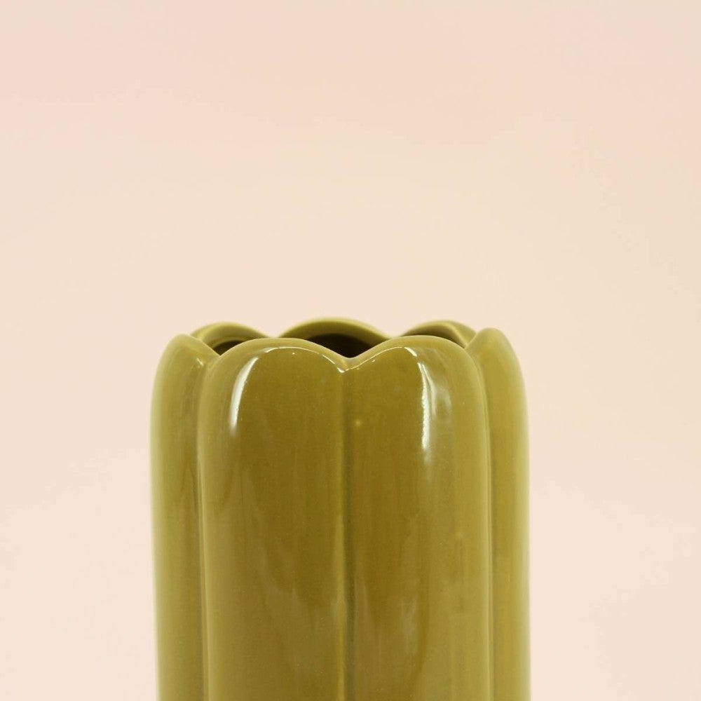 Vase cylindrique festonné vert 20 cm - Ornami - 4