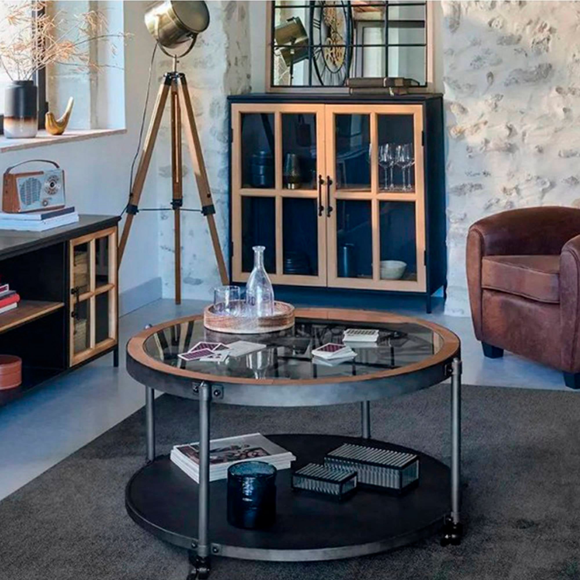 Tavolino basso con orologio, in stile retrò, in Legno e Metallo, Nero - 5