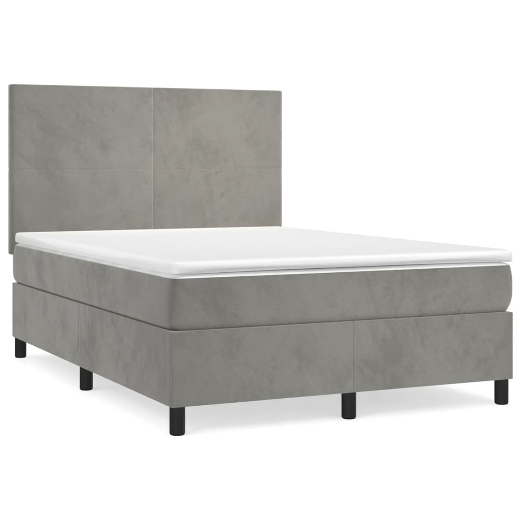 Cama box spring con colchón terciopelo gris claro 140x200 cm | Leroy Merlin