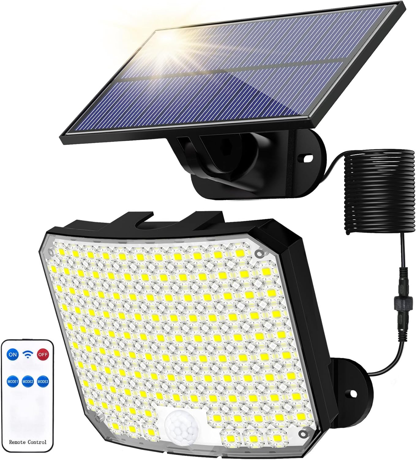 Lampy solarne zewnętrzne, solarny czujnik ruchu 118 LED z pilotem, wodoodporne oświetlenie solarne ogrodowe IP65