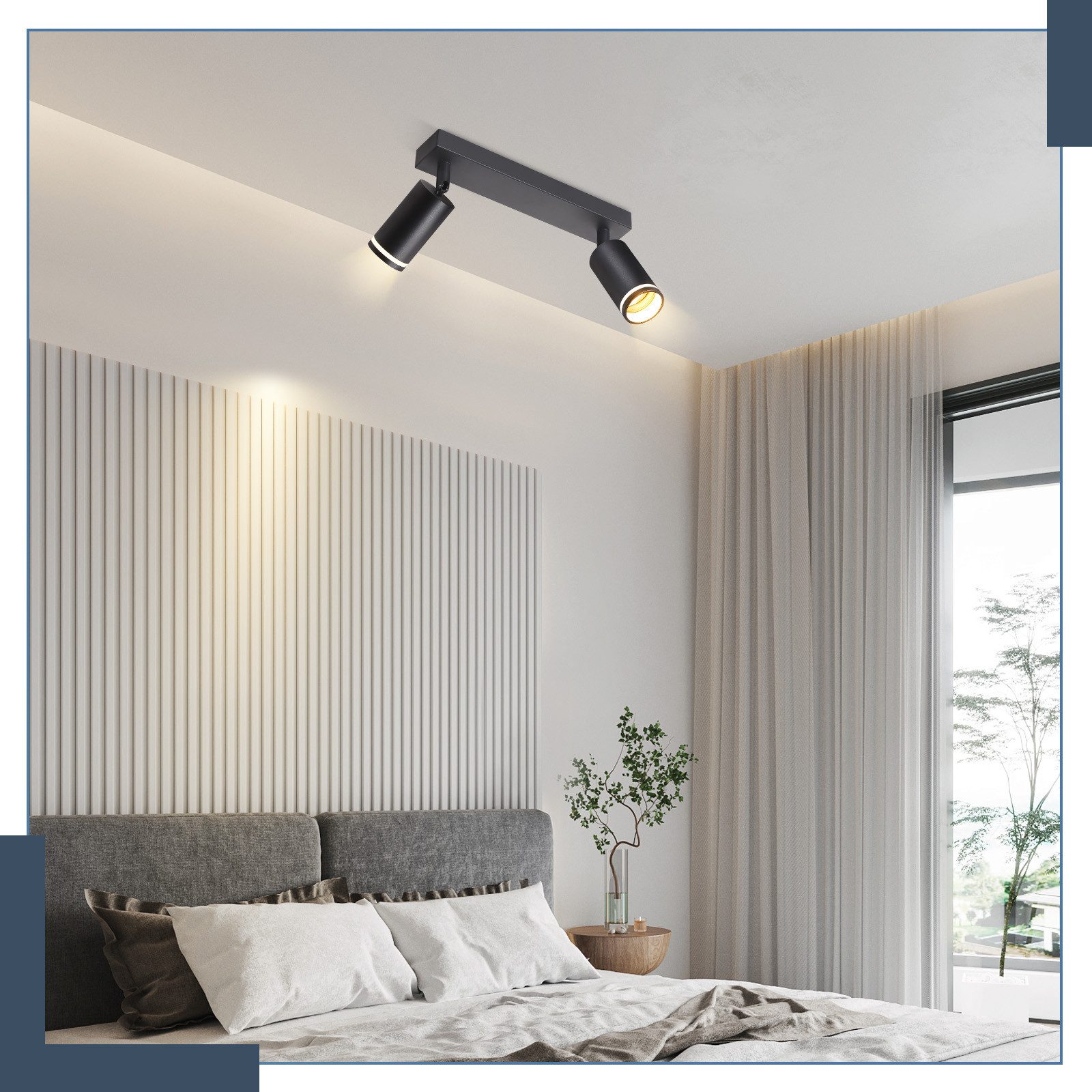 NETTLIFE Plafonnier LED 2 flamme - Noir Plafonnier GU10 Spot pivotant Applique murale en bois Spot mural pour salon chambre Sans ampoule - 9