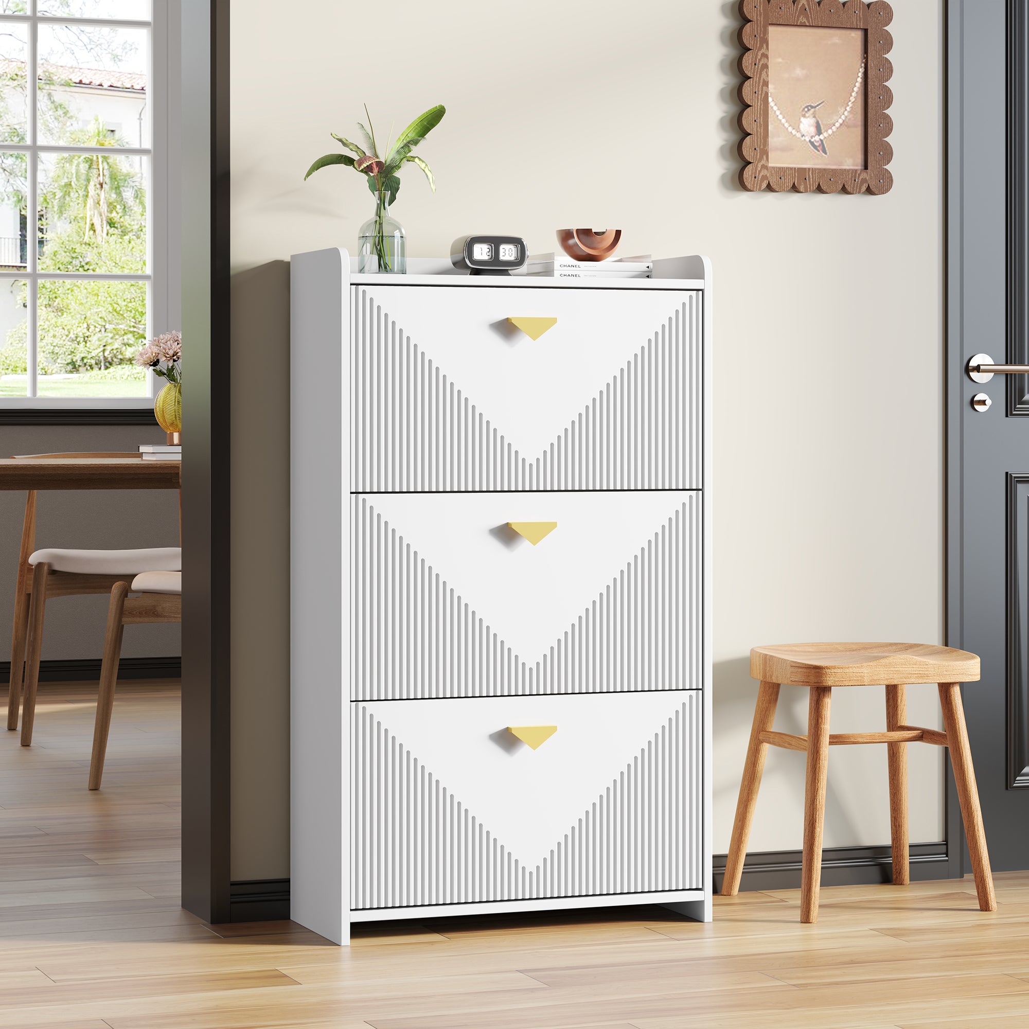 Mueble zapatero de madera de nogal con 3 puertas, natural Nepal