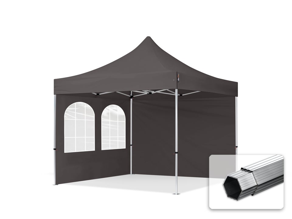 3x3 m Namiot Ekspresowy PROFESSIONAL Alu 40mm, ze ścianami bocznymi, okna kwadratowe, ciemnoszary