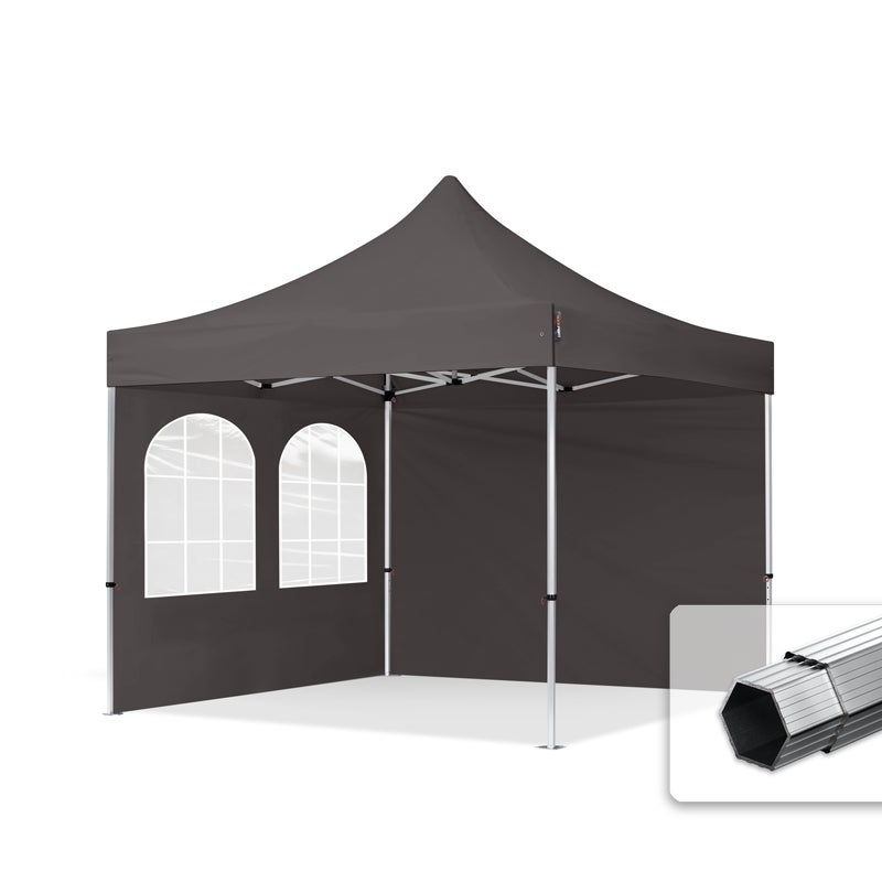 3x3 m Namiot Ekspresowy PROFESSIONAL Alu 40mm, ze ścianami bocznymi, okna kwadratowe, ciemnoszary