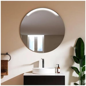 Specchio LED Rotondo 50 Cm Con Cornice In Legno, 3 Luci Dimmerabili E Anti-appannamento Per Bagno