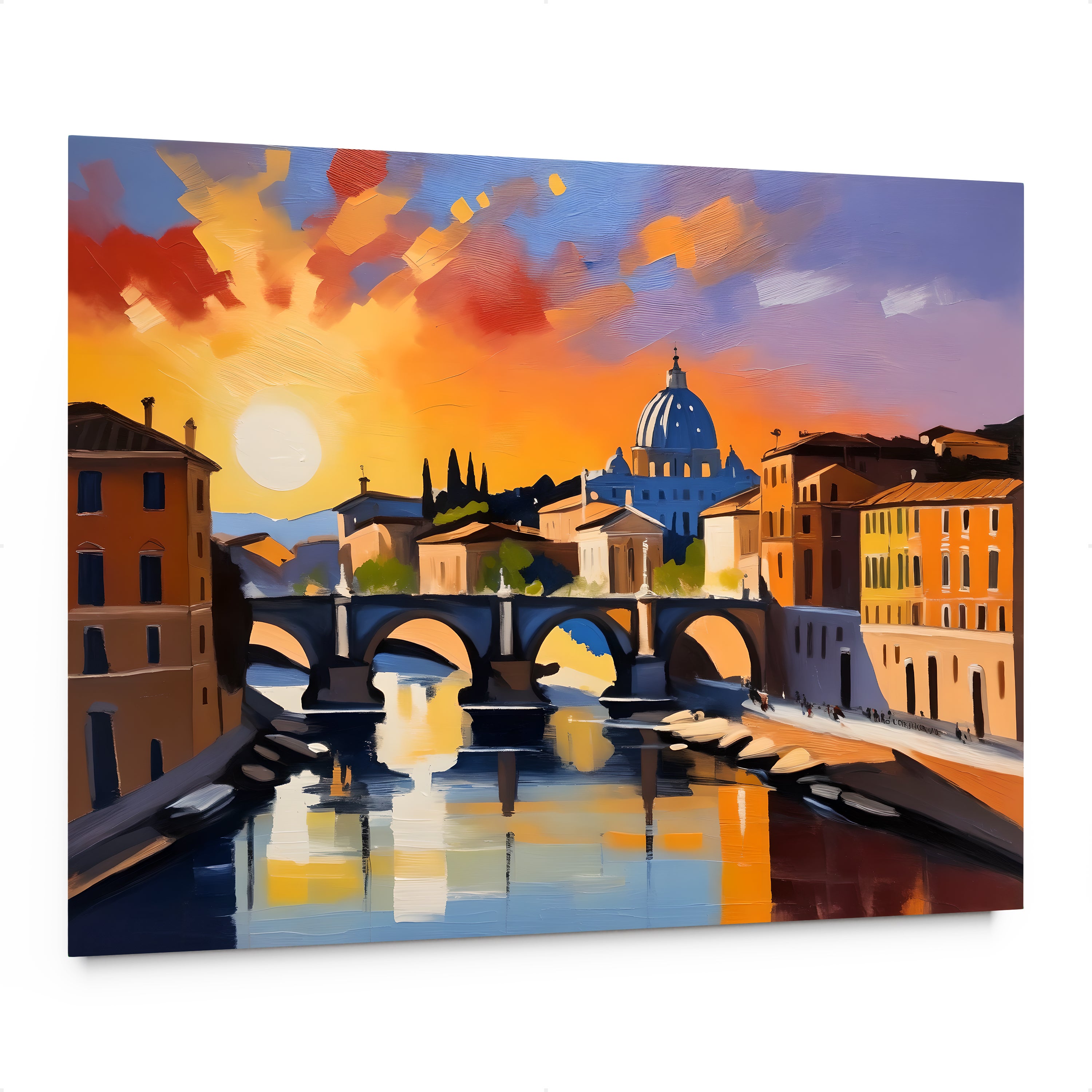 Tableau déco Peinture Coucher de Soleil Rome Tibre - 25x20 cm | Leroy ...