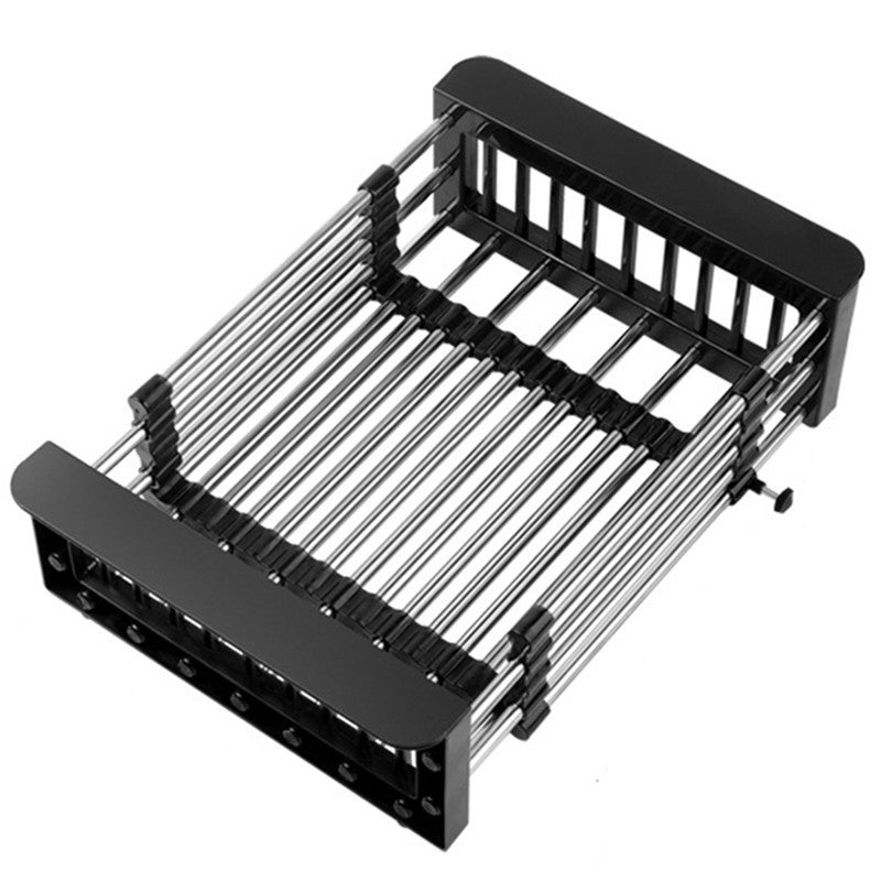 Suport scurgere vase extensibil Flippy, otel, negru, 29 x 22 x 9,5 cm