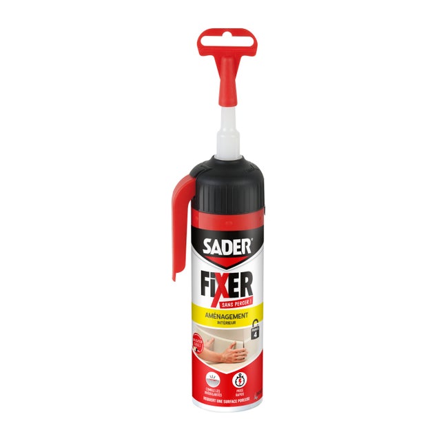 Sader FIXER Sans Percer Aménagement Intérieur - Mastic Colle Acrylique - Prise Rapide - Maintien Puissant - Peut se Peindre - Blanc - Gachette 130g