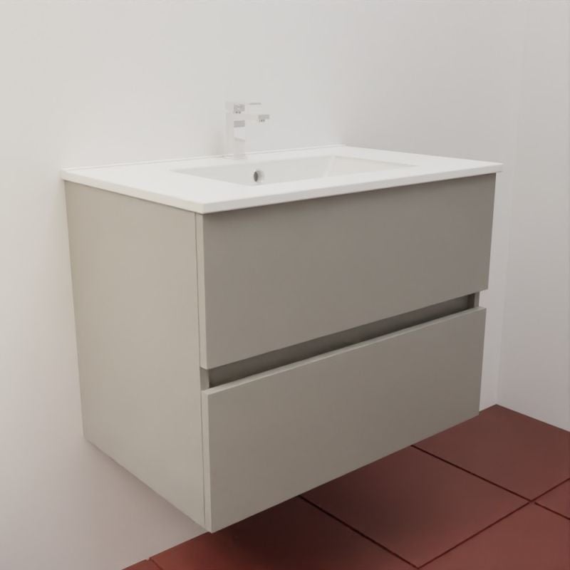 Meuble salle de bain suspendu 70 cm ROSALY INOX- Gris- Plan vasque en Céramique - 2