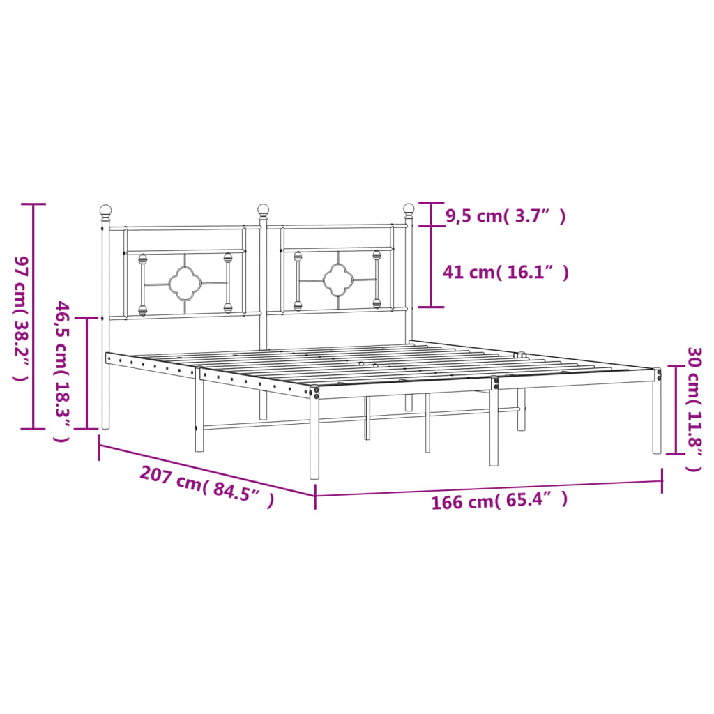 Estructura cama sin colchón con cabecero metal negro 160x200 cm vidaXL - 3