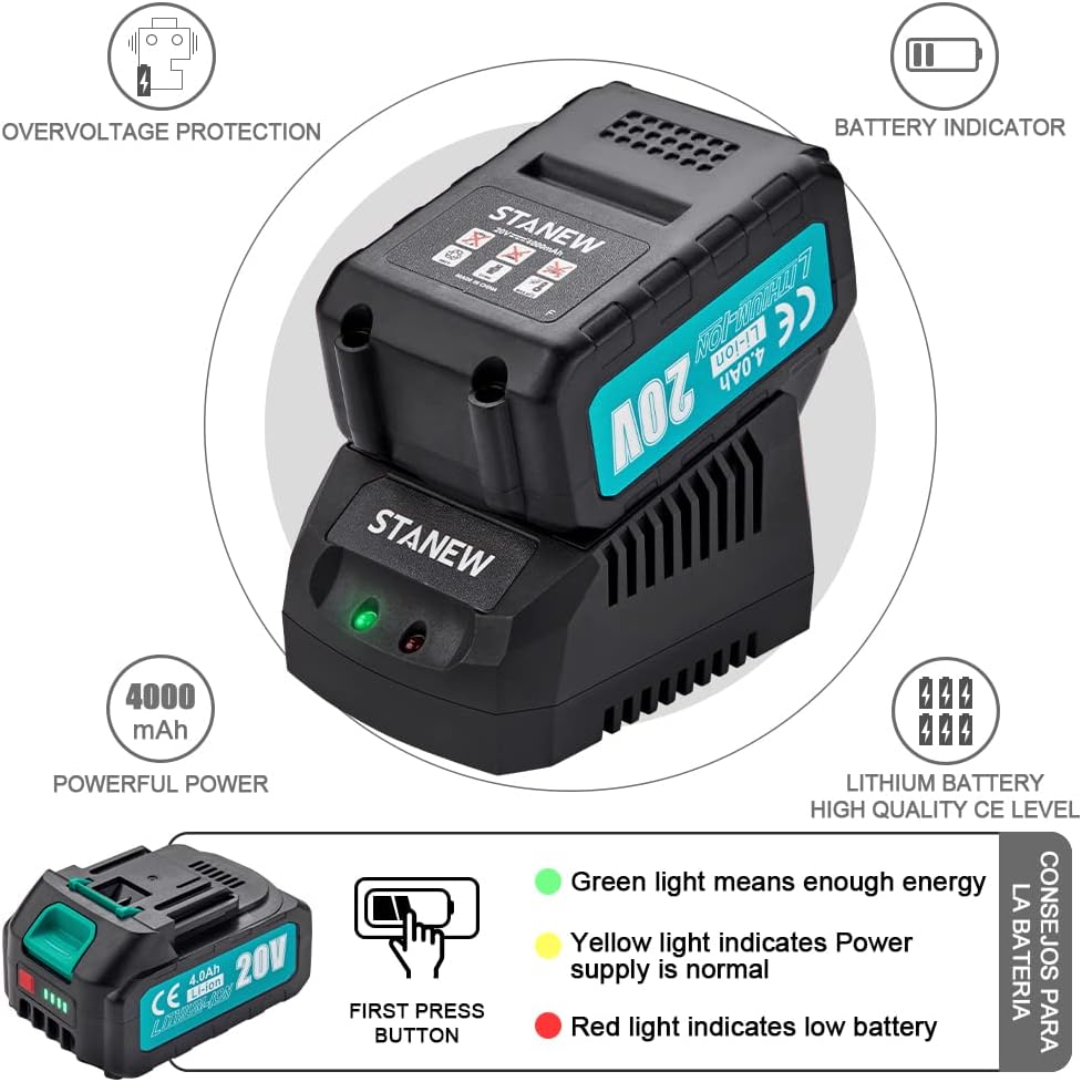 STANEW Perforateur sans fil, 6x forets, Batterie 20V 4.0Ah - 3