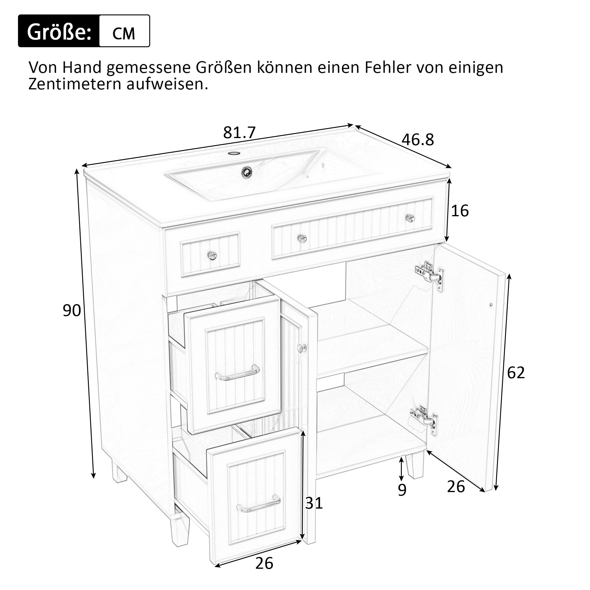 Mobile bagno con lavabo in ceramica - con 2 ante e 2 cassetti - verde (rubinetto non incluso) - 6