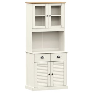 Meuble Cuisine Buffet Haut 180 Cm - Rangement Avec Plan De Travail, 4 Compartiments - Blanc Naturel