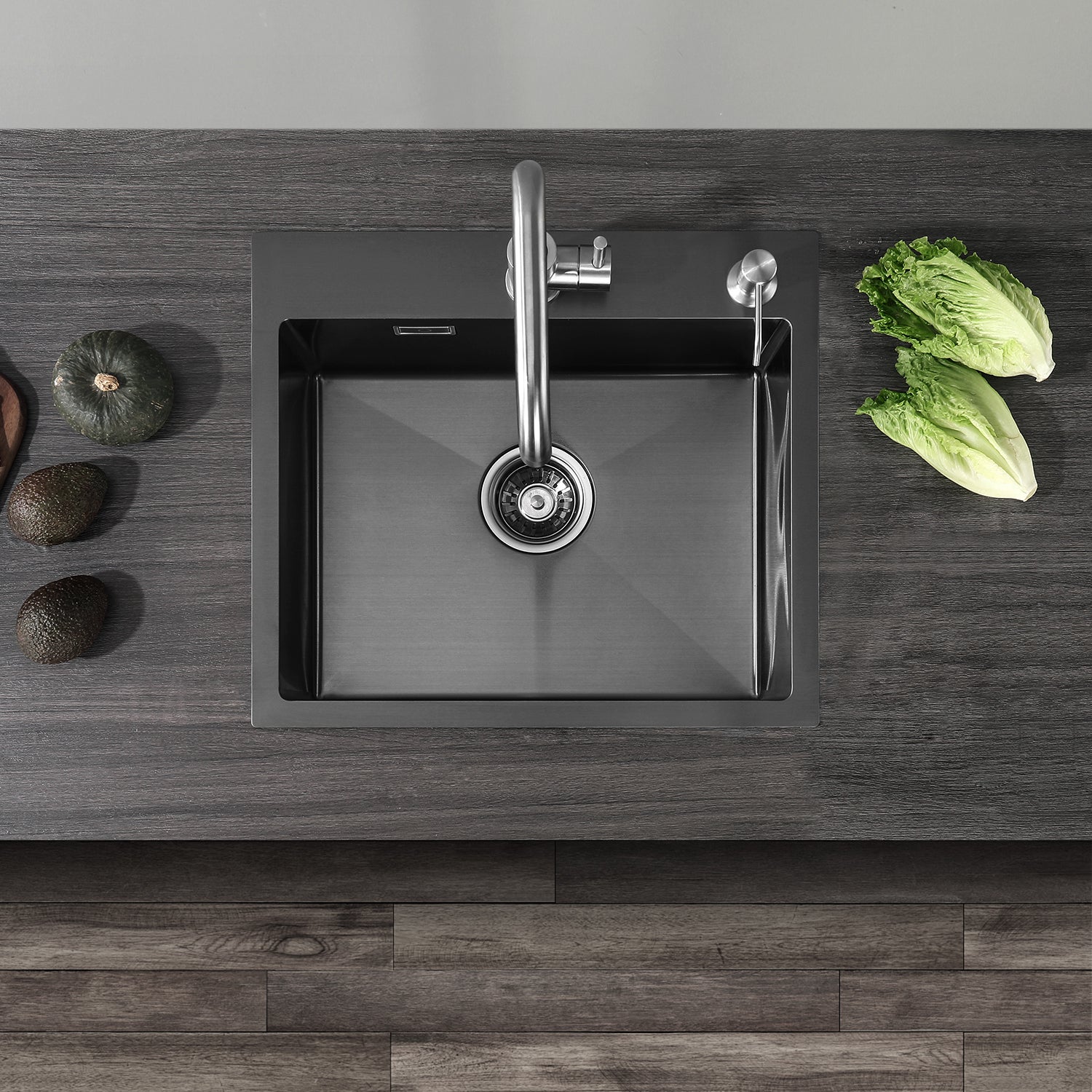 Cecipa max Evier Cuisine 1 Bac Évier Inox 1 Cuve avec Siphon et Trop-Plein Évier de Cuisine en Couleur Noir Anthracite 50×45×18.5CM,EU Modèle - 3