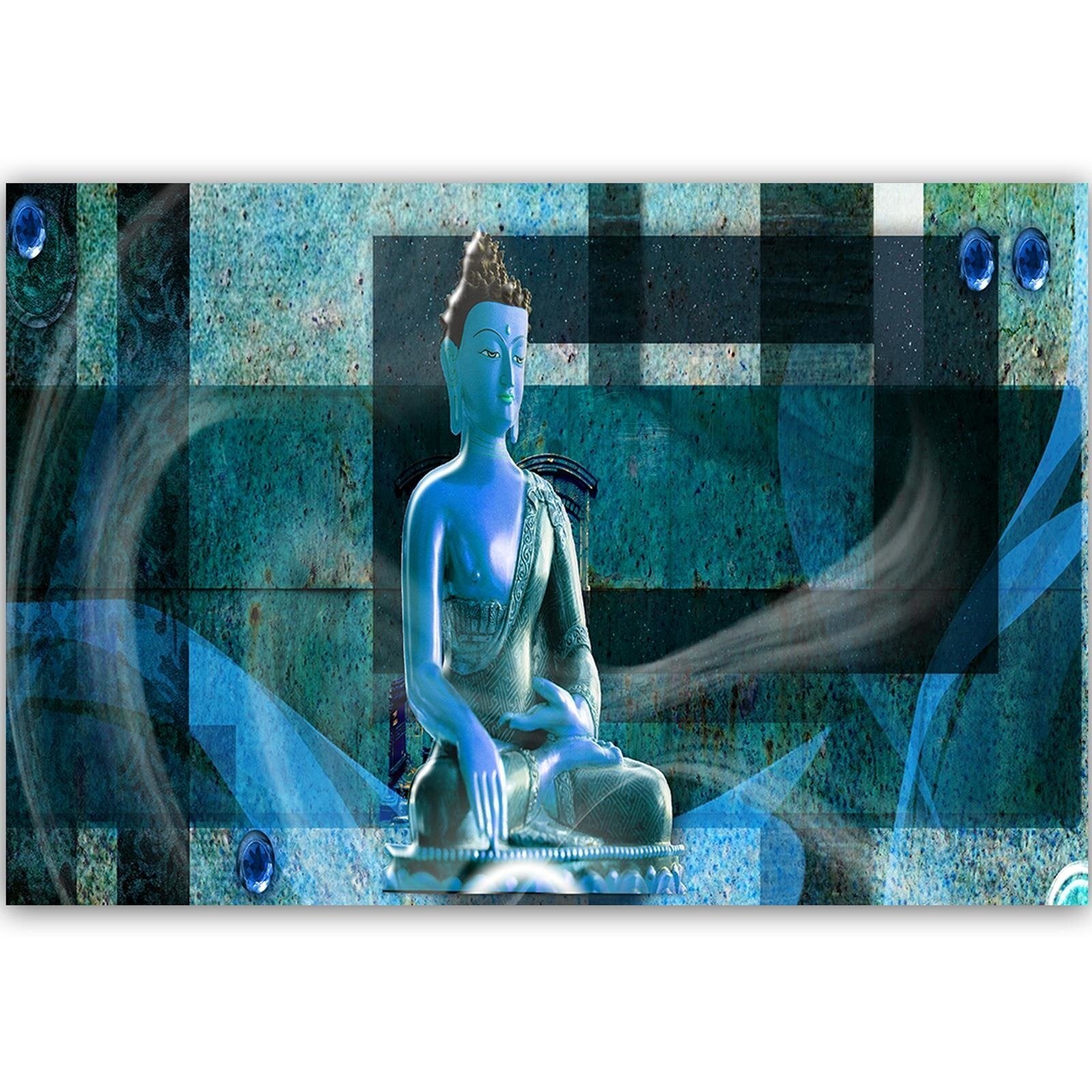 Tableau bois sur fond géométrique bouddha 3 - 120 x 80 cm - 2