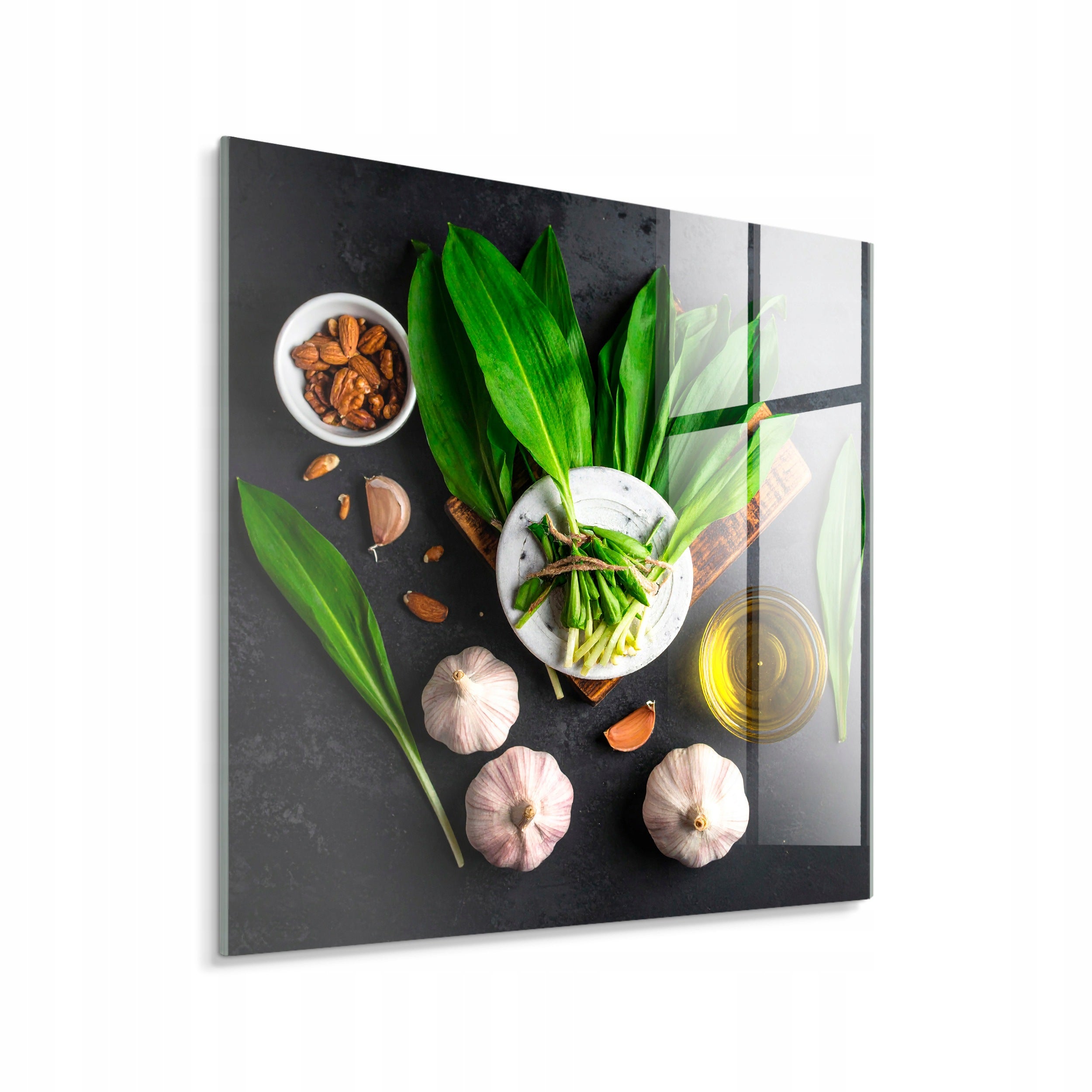 STYLER Tablou pe sticlă Glasspik usturoi sălbatic și ierburi 30 x 30 cm, pentru living, dormitor, hol și birou