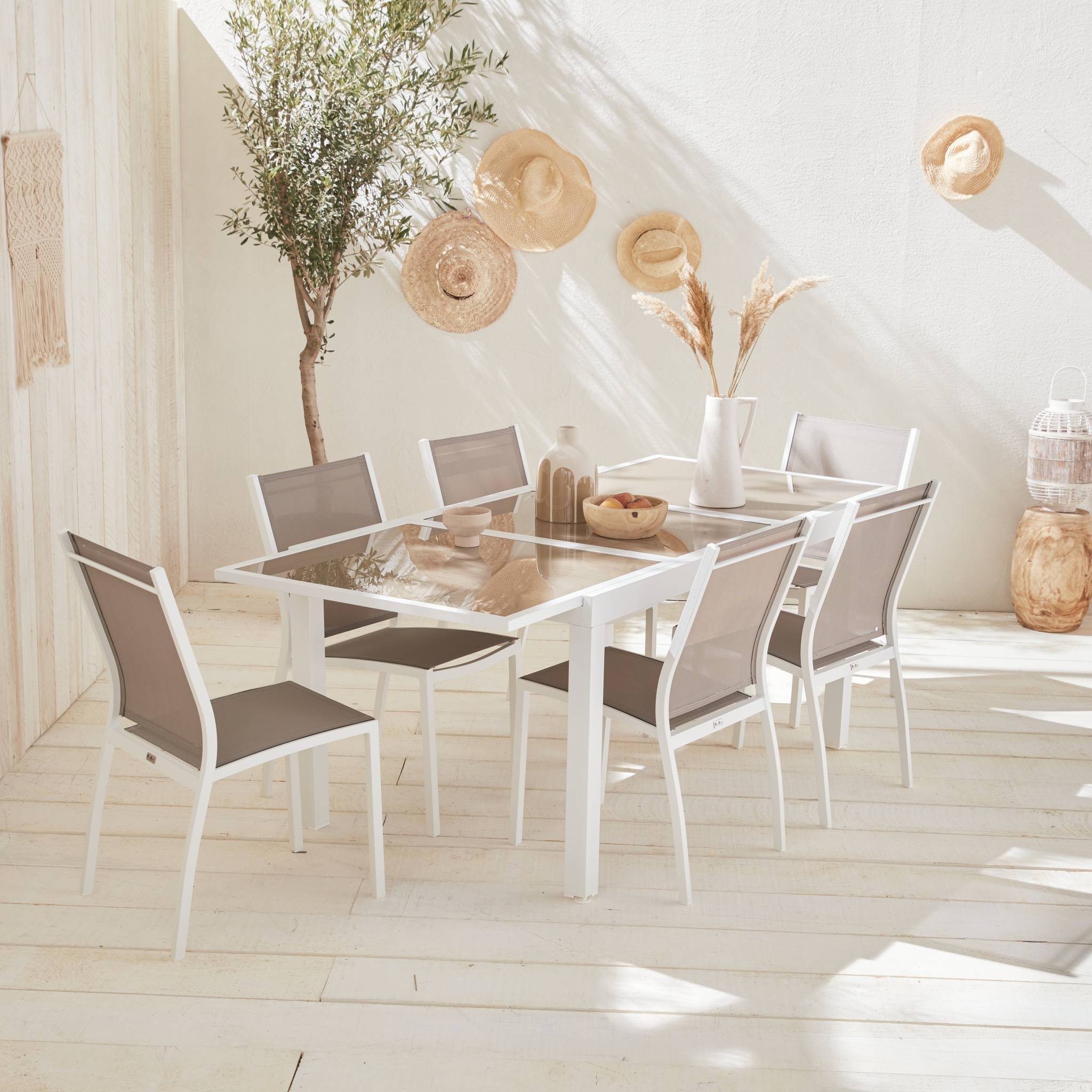 Mesa de jardín extensible de aluminio con 6 sillas Blanco - 210x90x75 cm - 2