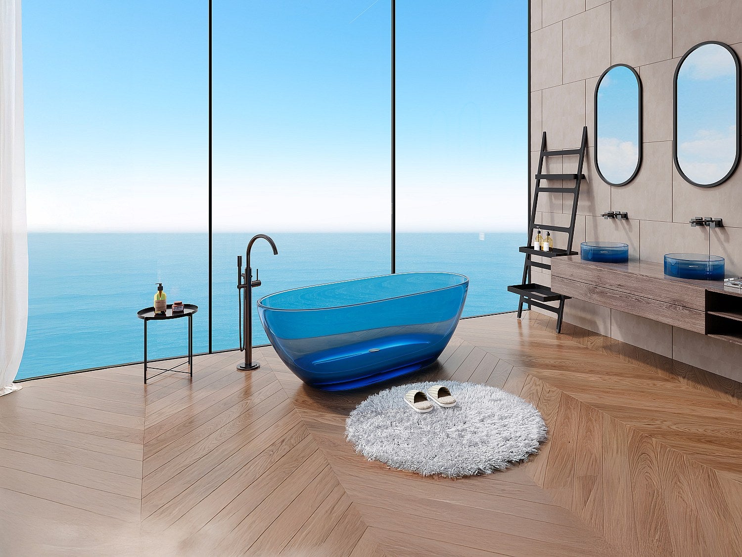 Baignoire îlot translucide - 160 x 72 x 56 cm - Résine - Bleu - 292 L - SPAVO - 5