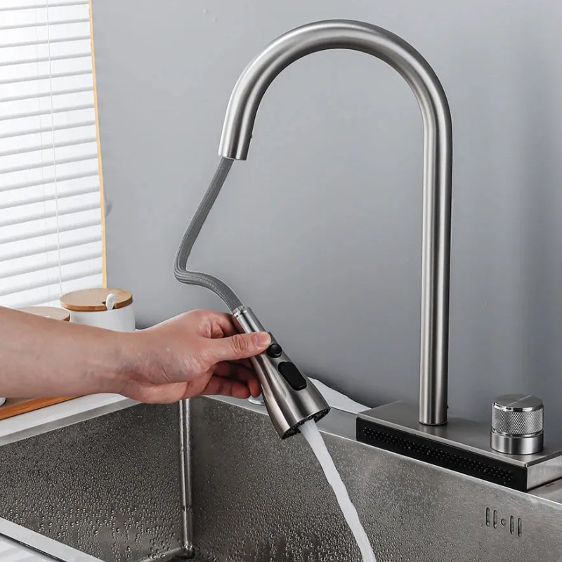 Grifo Cocina Caño Extraíble Fregadero Cascada REA Conor Níquel