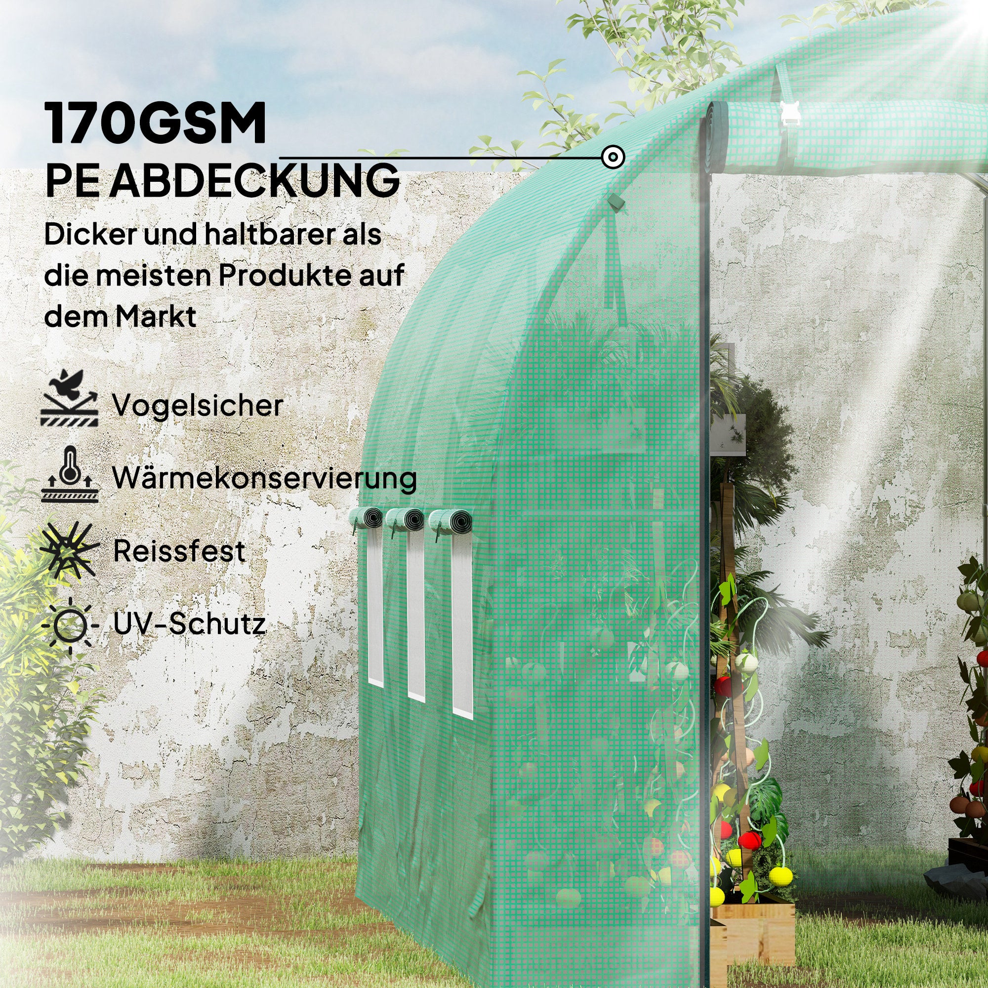 Serre d'environ Serre en plastique 3 x 2 x 2 m avec 6 fenêtres, porte roulante, parois latérales enroulables, tunnel en plastique résistant aux UV, se - 4