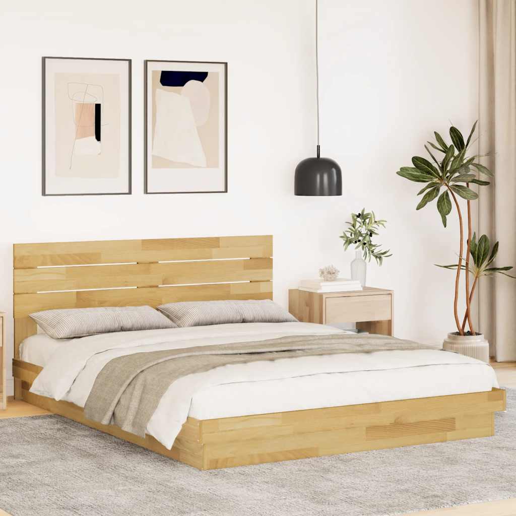 Rama łóżka z zagłówkiem bez materaca 135x190 cm lite drewno dąb vidaXL