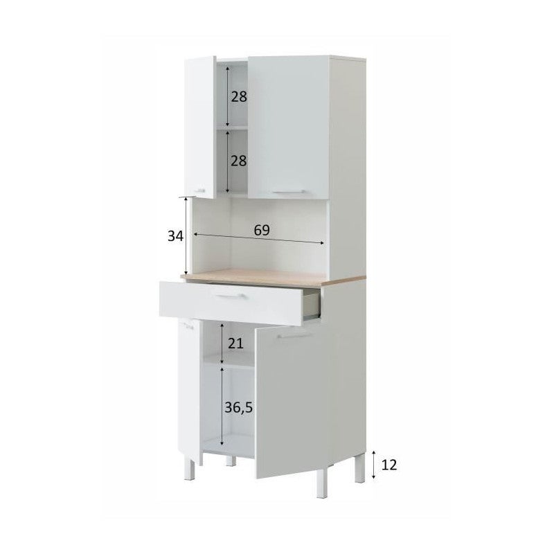 Meuble de cuisine KIRA - Décor blanc artik et chene canadien - 4 Portes + 1 Tiroir - L186 x H72 x P40 cm - 5