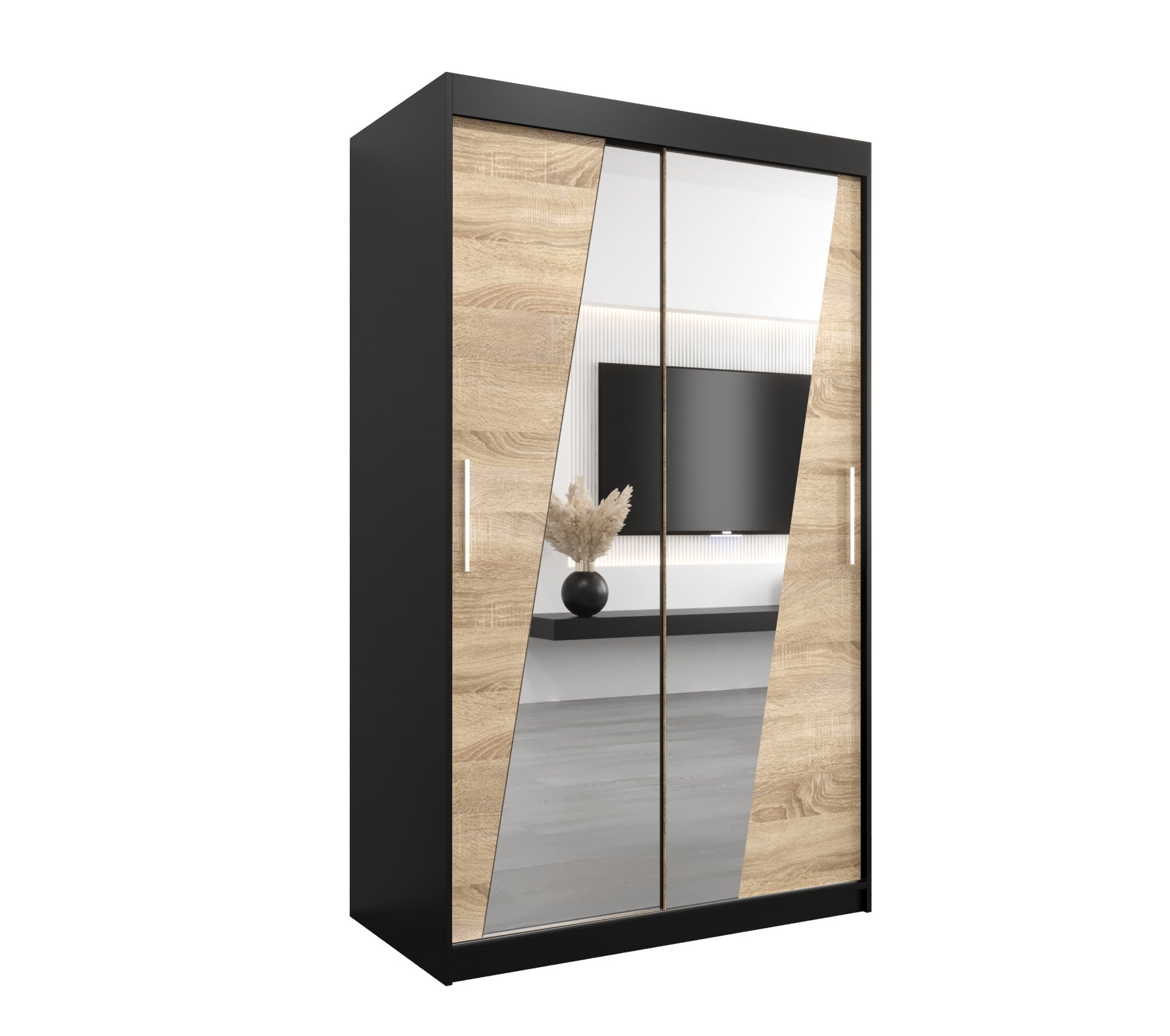 Szafa przesuwna garderoba RHOMB 120 x 62 x 200 cm Czarny + Sonoma - Abiks Meble
