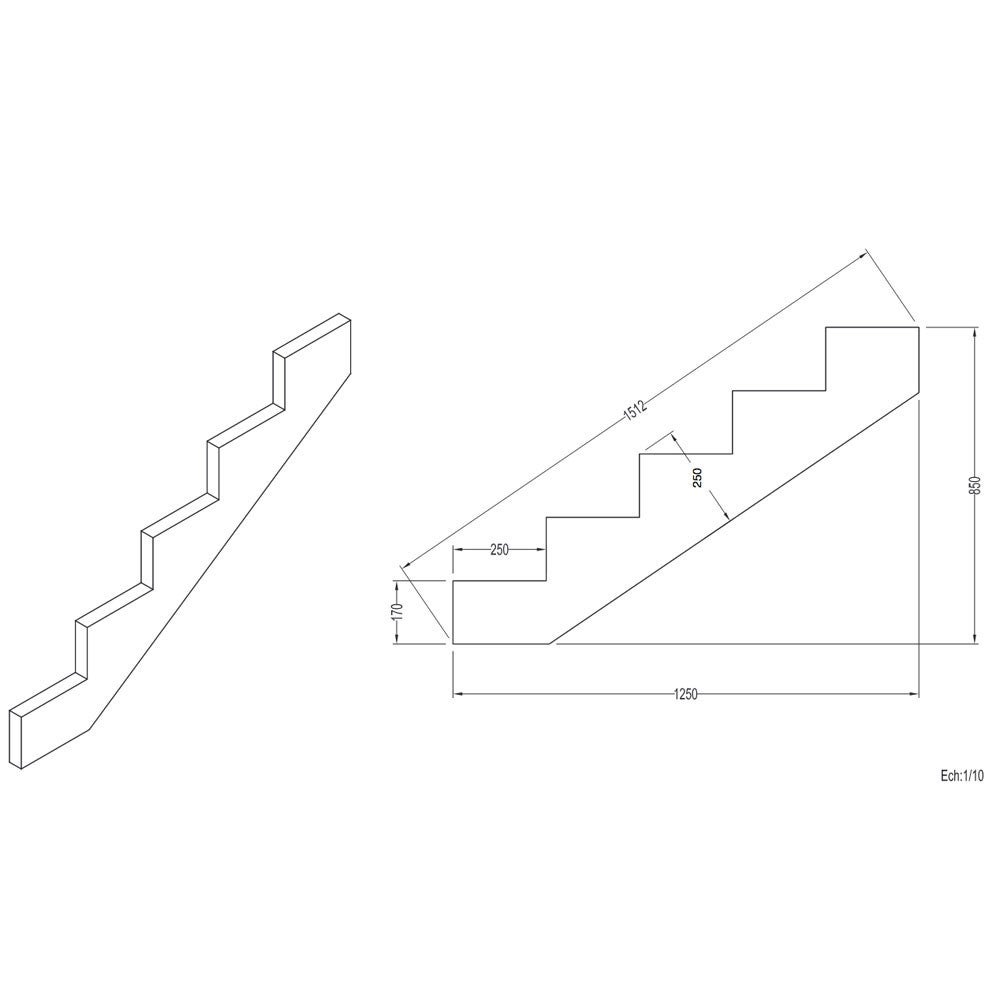 Escalier Bois Exterieur - 5 Marches Pleines - Largeur : 1m20 - Hauteur : 85cm - Avec Contremarches - Pin du Nord - Traité Autoclave - 3