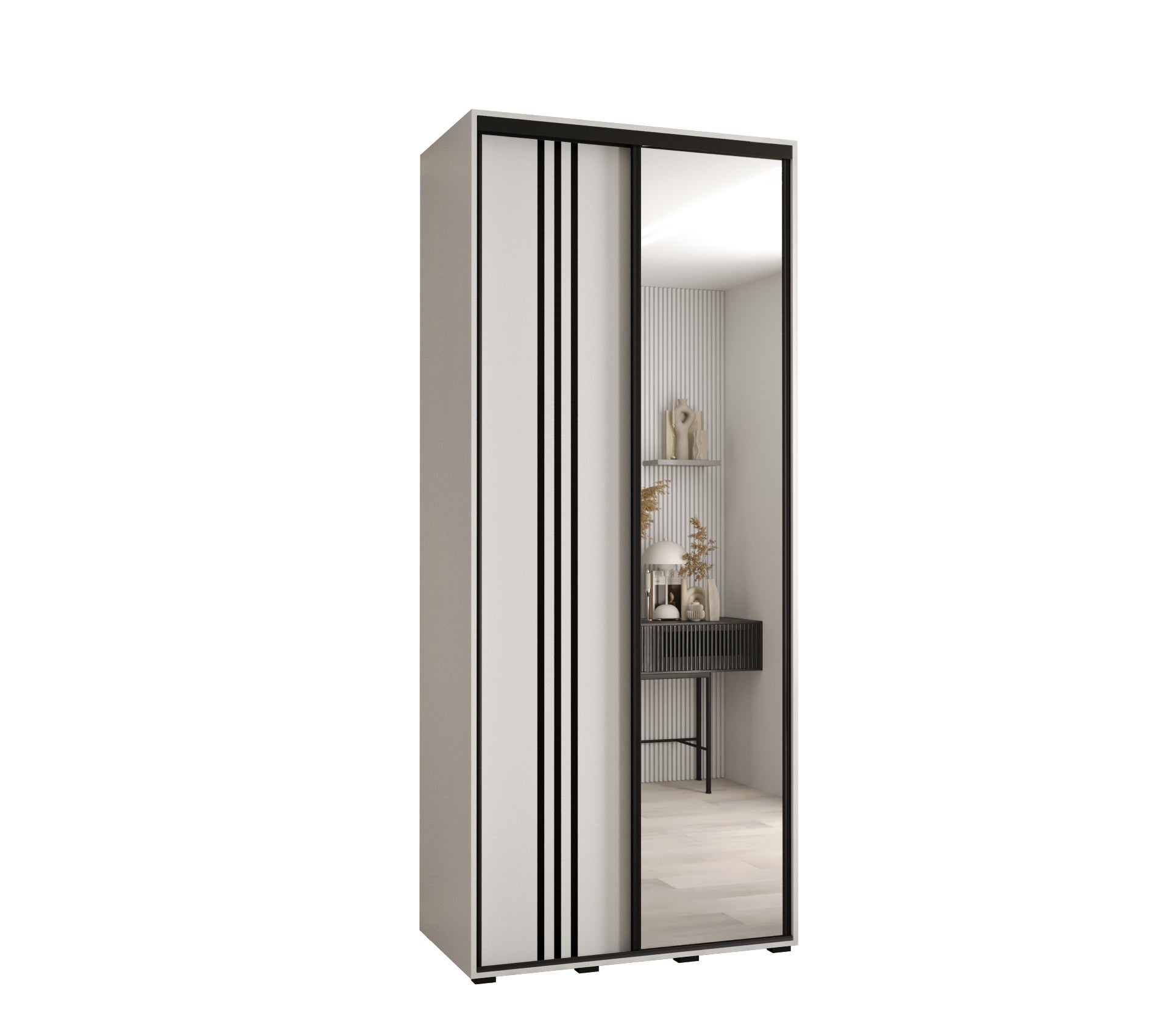 Szafa przesuwna z lustrem wysoka Davos 7 110 x 45 x 235,2 cm biały + biały + u. czarny - Abiks Meble