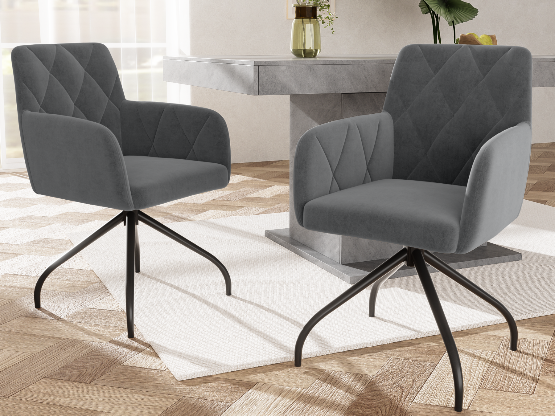 Set Di 8 Sedie Da Pranzo Moderne In Tessuto Lino Cachi - Imbottite Con Gambe In Metallo Nero