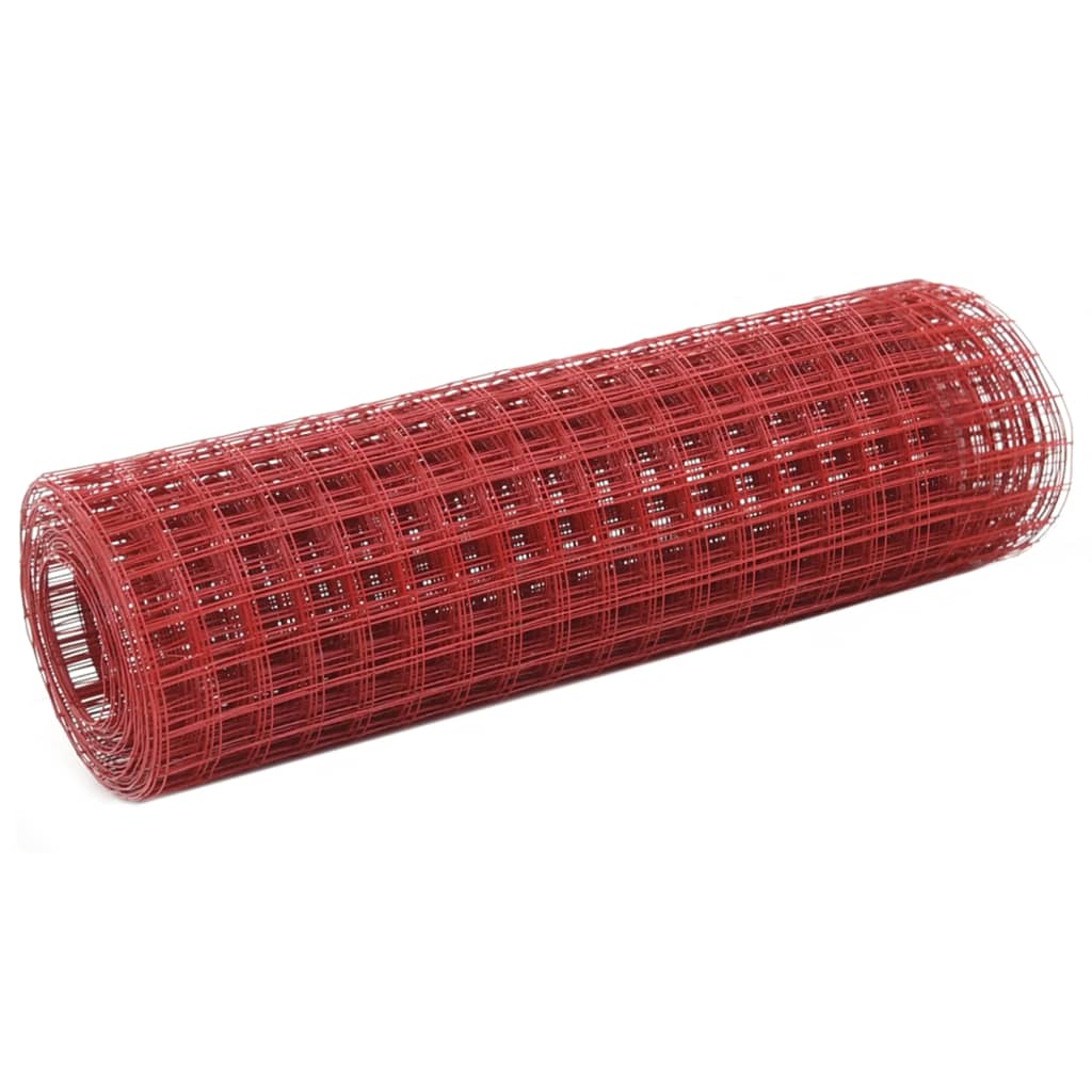 Ogrodzenie z siatki, stal i PVC, 25x0,5 m, czerwone vidaXL