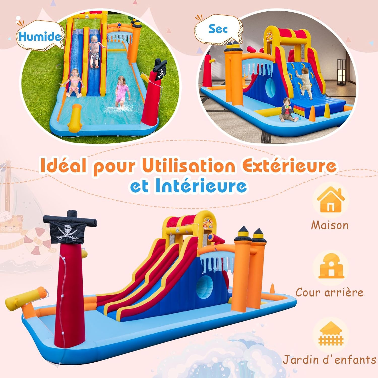 Château Gonflable Enfant Avec 2 Toboggans - Pataugeoire Et Canon à Eau