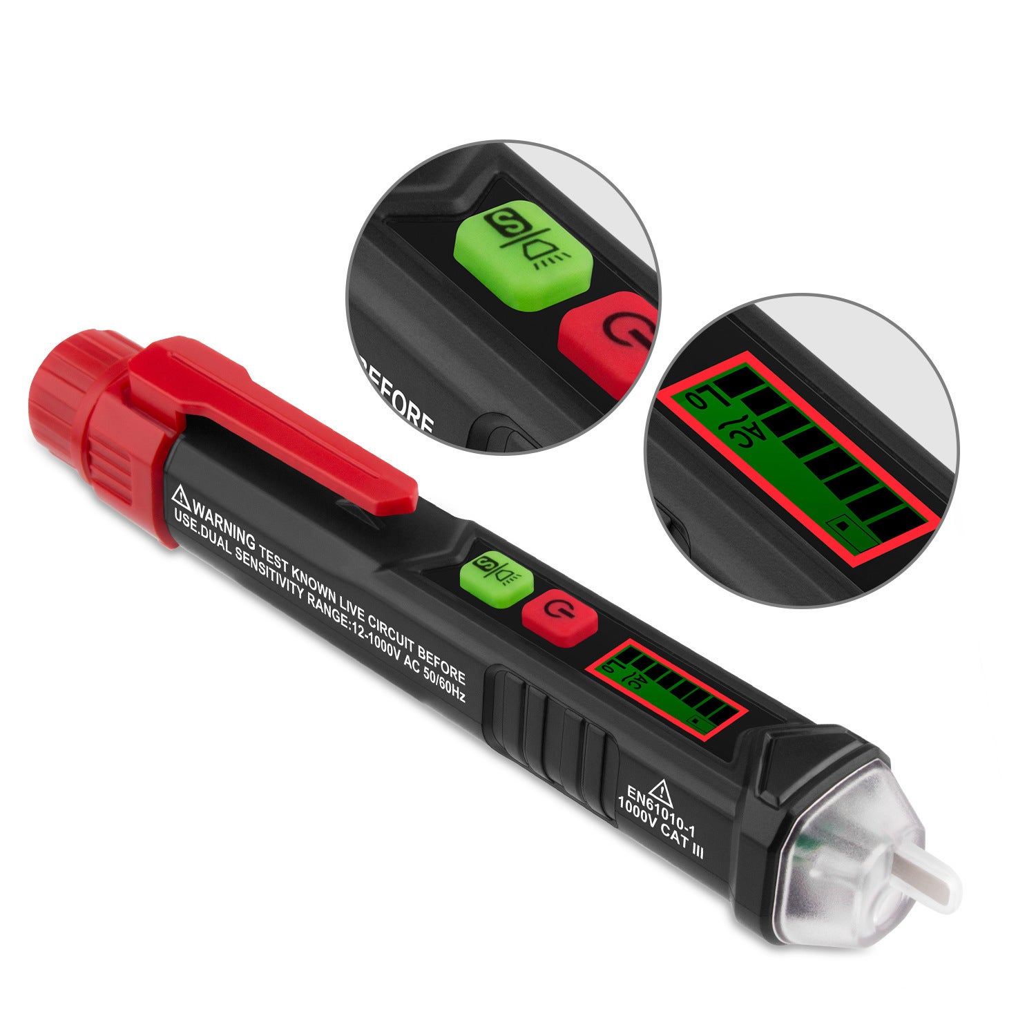 Bezdotykowy detektor napięcia, tester napięcia o podwójnej czułości 12 V/48 V-1000 V, wyświetlacz LCD, test przewodu fazowego/neutralnego, latarka, al - 2