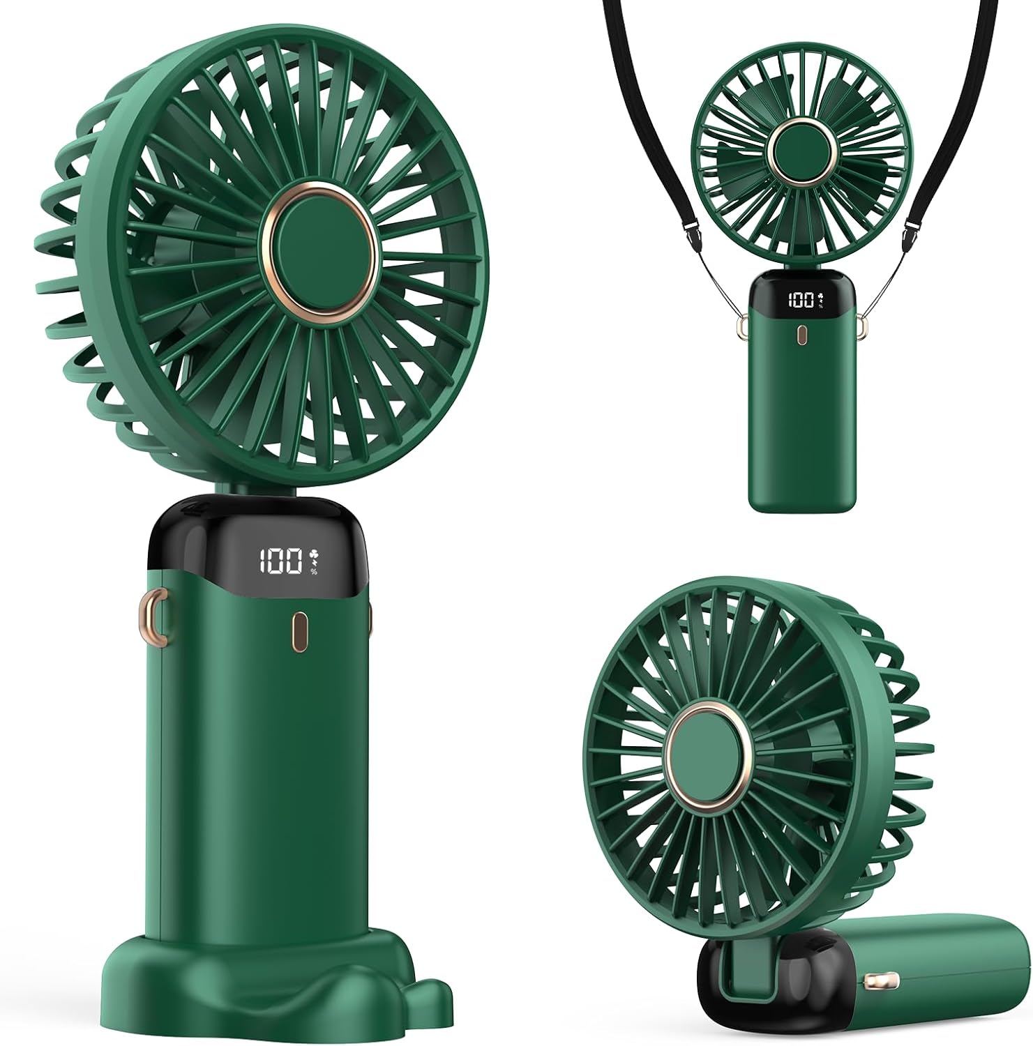 Przenośny Wentylator USB z Ekranem LED w Ręczny Na Szyję Biurkowy Składany i Pochylany o Idealny na Lato Biura Pokoju Podróży Prezent dla Dorosłych
