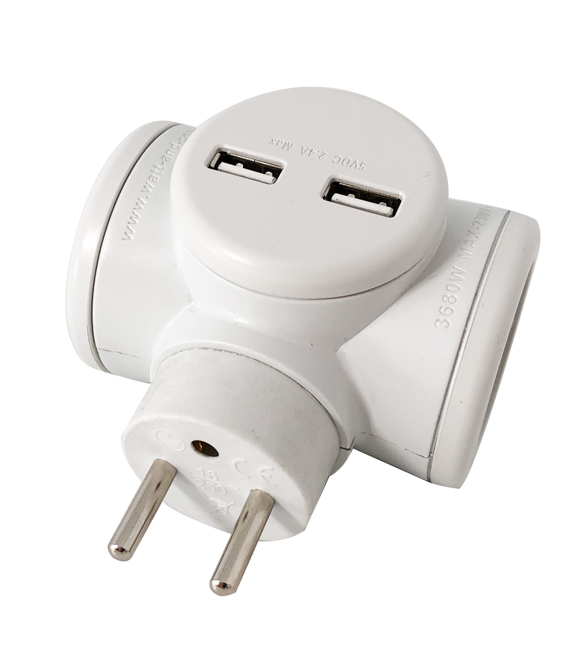 Biplite 16A rotative 180° + 2 ports USB 2,4A - Watt and Co | Leroy Merlin