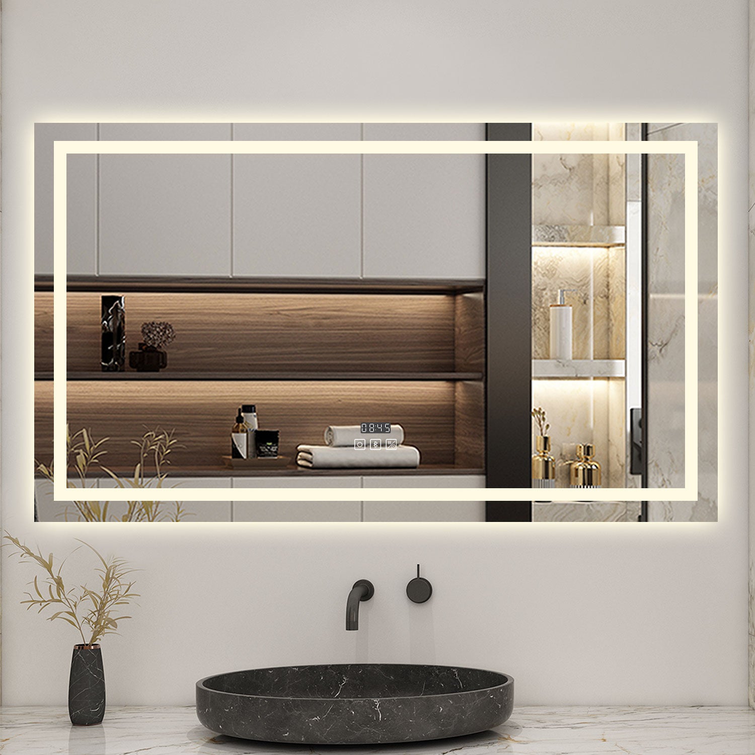 AICA Miroir lumineux Horloge + bluetooth + tricolore + anti-buée 120x70cm salle de bain dimmable,mémoire,tactile,led - 5