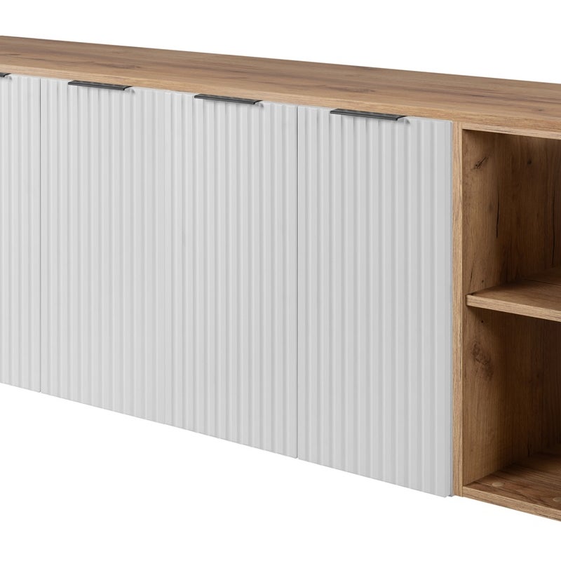 Zestaw łazienkowy FLOW 160 cm biały z regałami dąb craft złoty ryflowany front