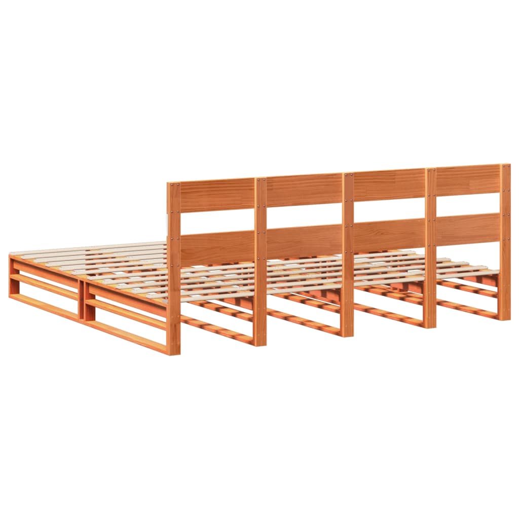 Cadre de lit sans matelas en bois de pin massif ciré marron, pour la chambre, 200 × 200 cm - 8