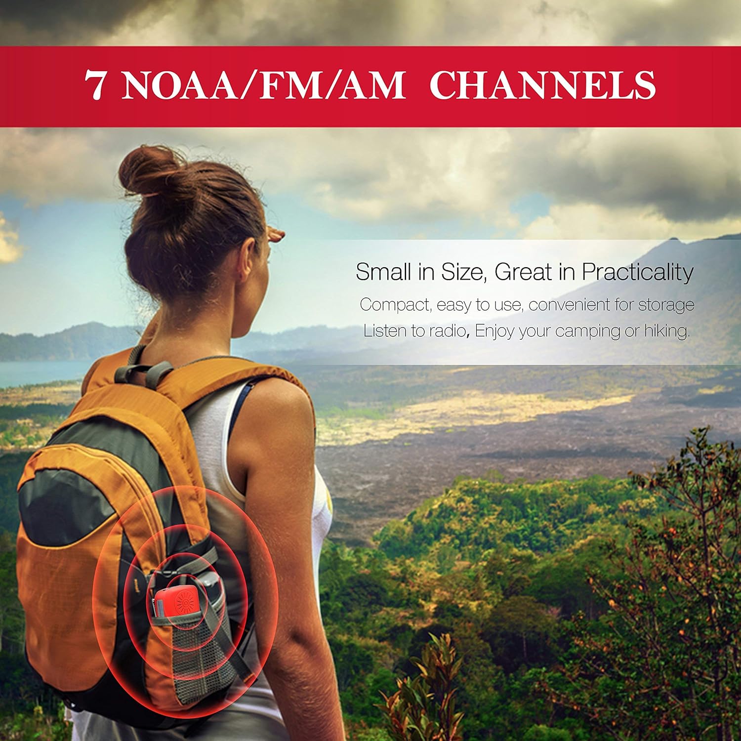 Radio à manivelle d'urgence avec lampe de poche LED, radio portable AM/FM NOAA avec batterie externe 2000 mAh - 7