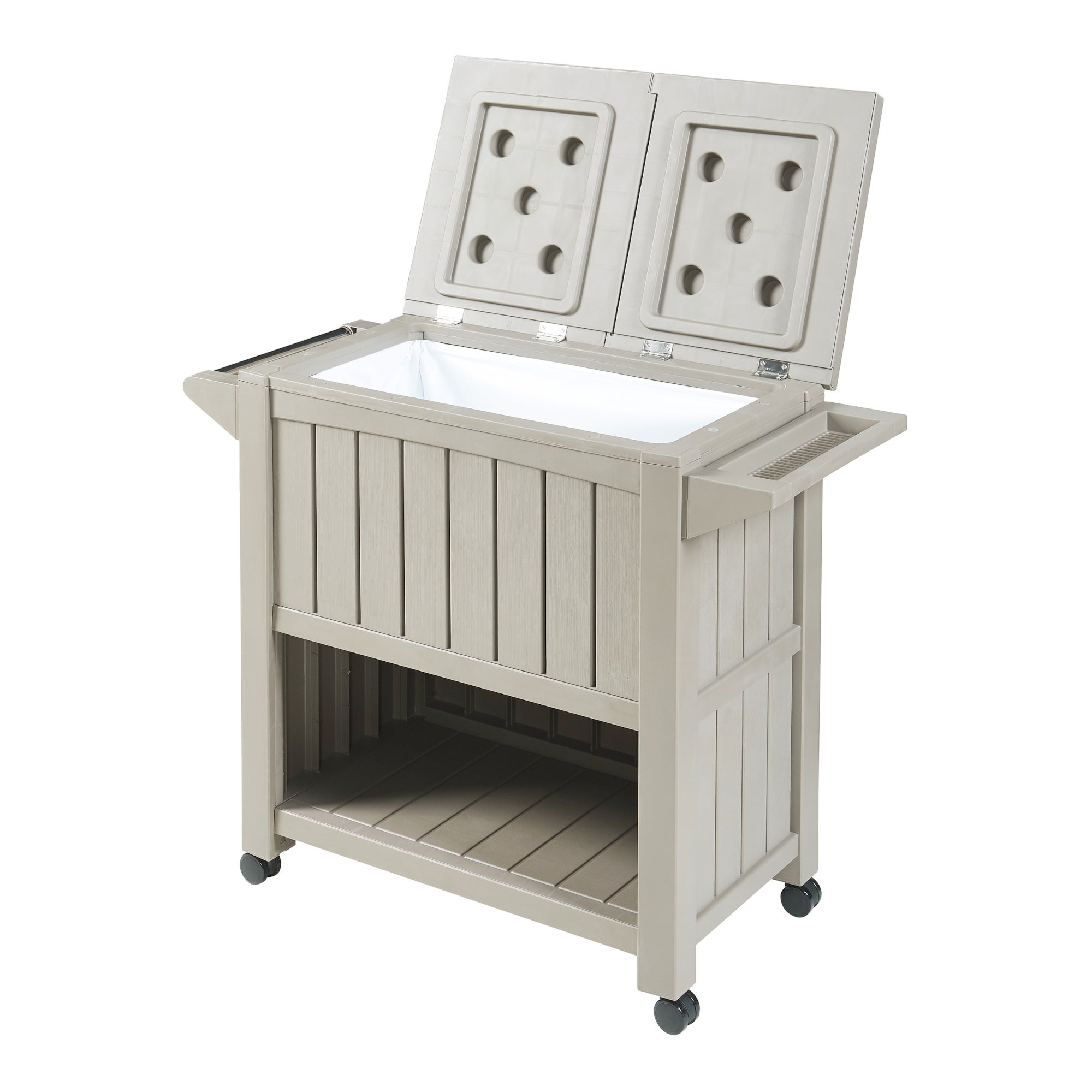 Chariot de service avec glacière Arsita 102 x 47 x 87 cm beige aspect bois casa.pro - 5