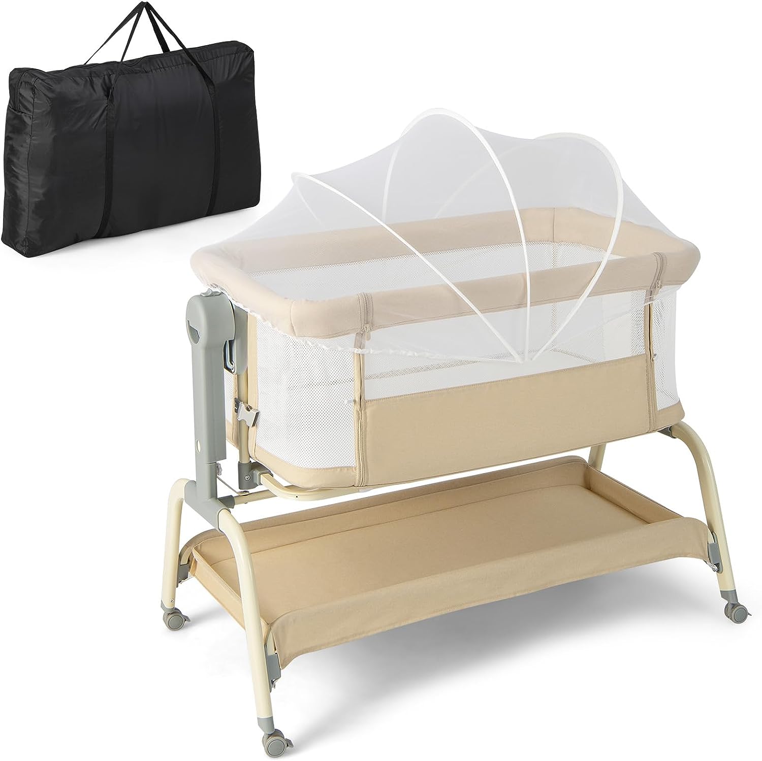 4 en 1 Lit Cododo Bébé avec Matelas Doux & Filet, Charge 9kg (Beige ...