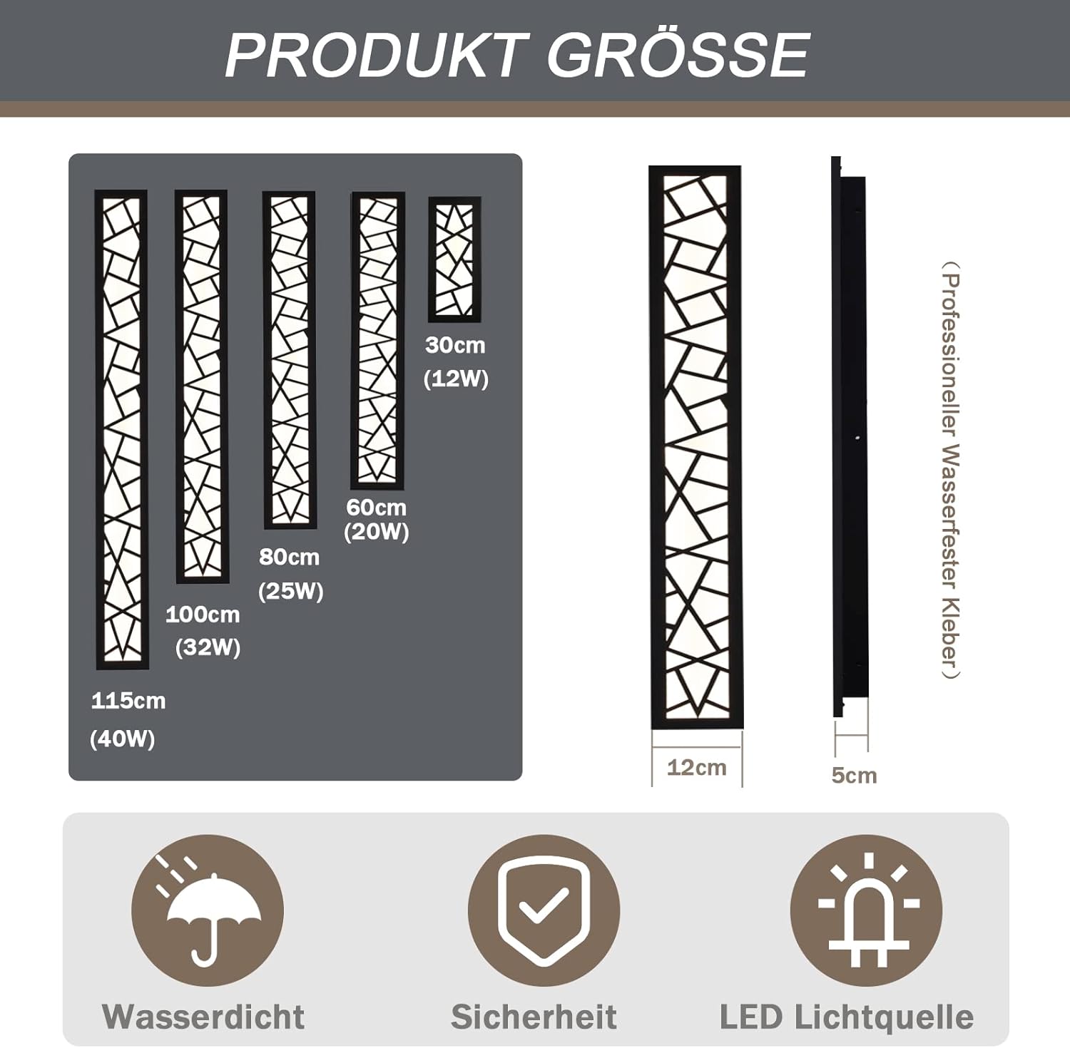 Applique murale d'extérieur LED noire, éclairage de jardin moderne, 20 W, étanche IP65, 3&nbsp;000 K, longueur 60 cm - 6