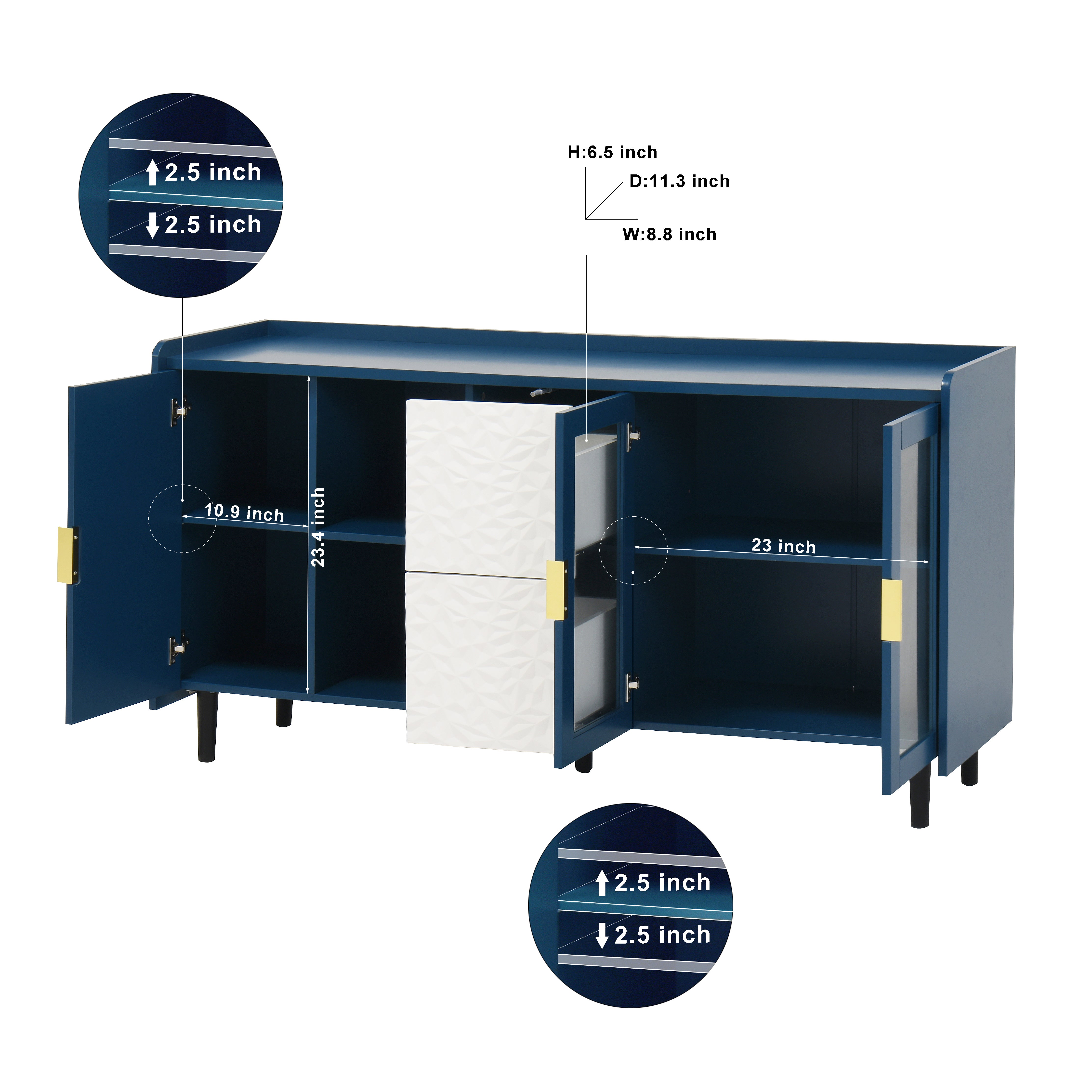 Armadietto Cucina Alto 80x40x140 Cm - 2 Ante E 5 Cassetti, Nero, Multiuso Per Soggiorno O Sala Da Pranzo