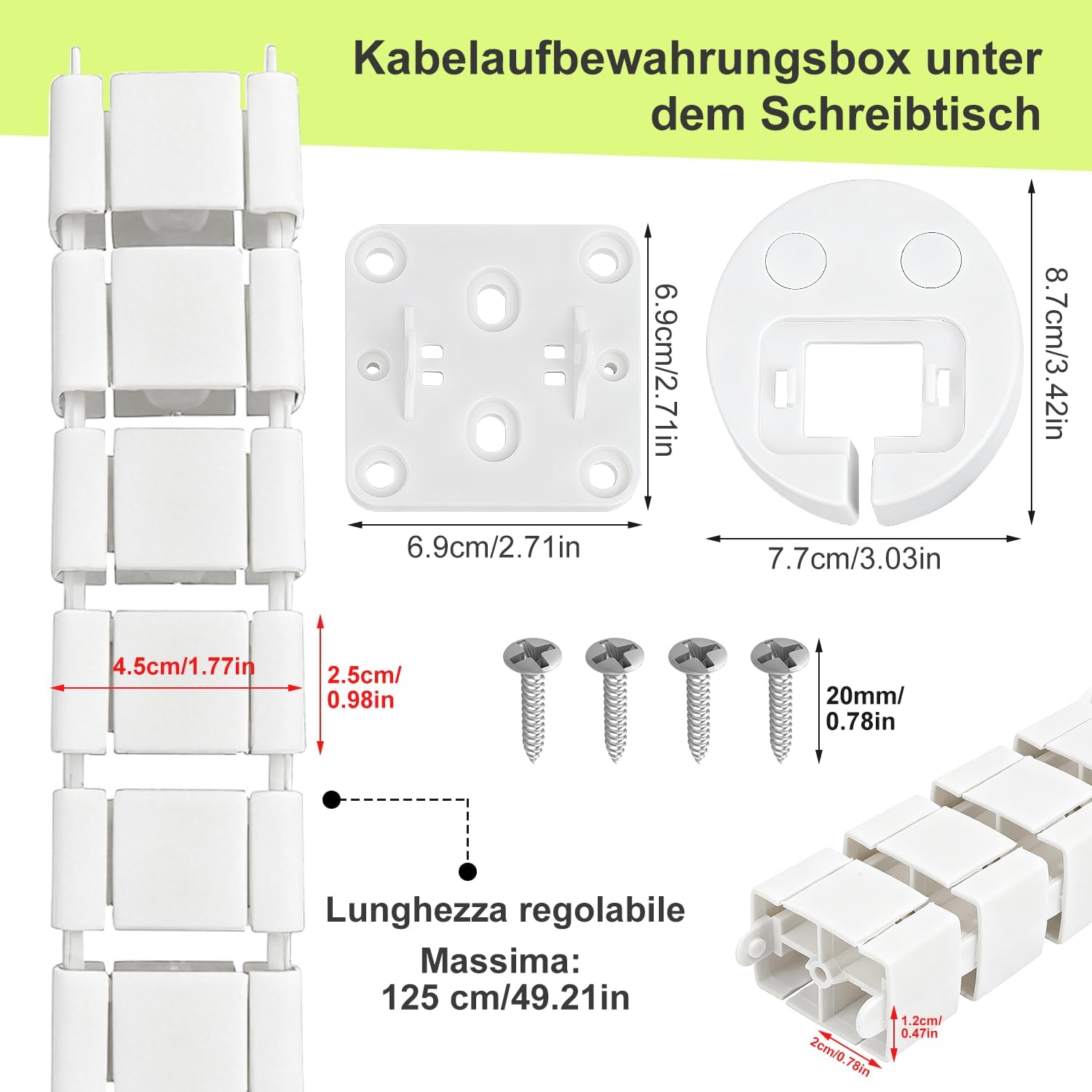 Colonne Vertebrale Cable Management Guide-Câbles Carré Gaine Cable De Bureaux à Hauteur Réglable Et Fixe 125mm Slim Line Guide-Câbles Carré pour Burea - 2