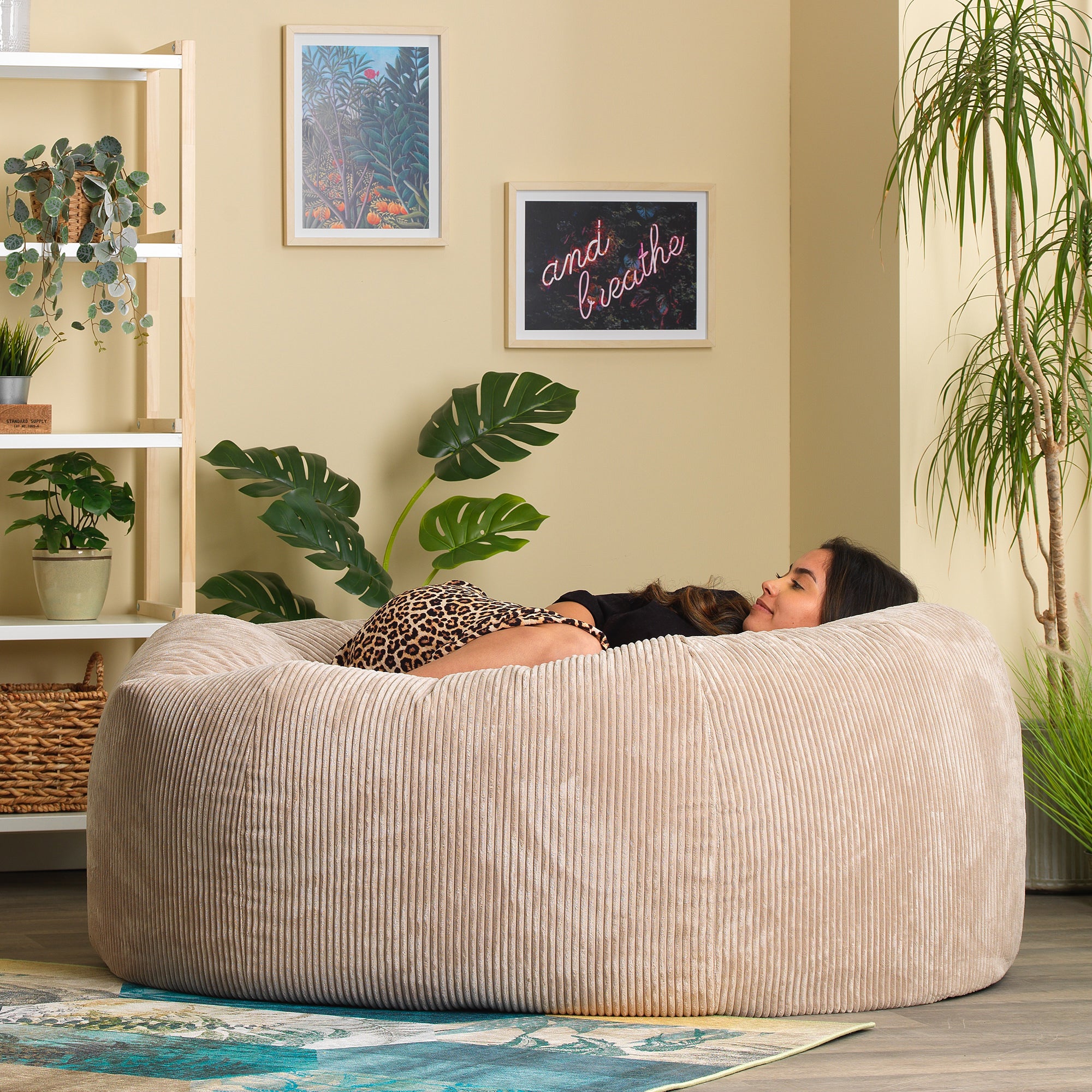 Pouf géant canapé Icon velours côtelé beige galet, 130x116x57cm Oeko-Tex® - 3
