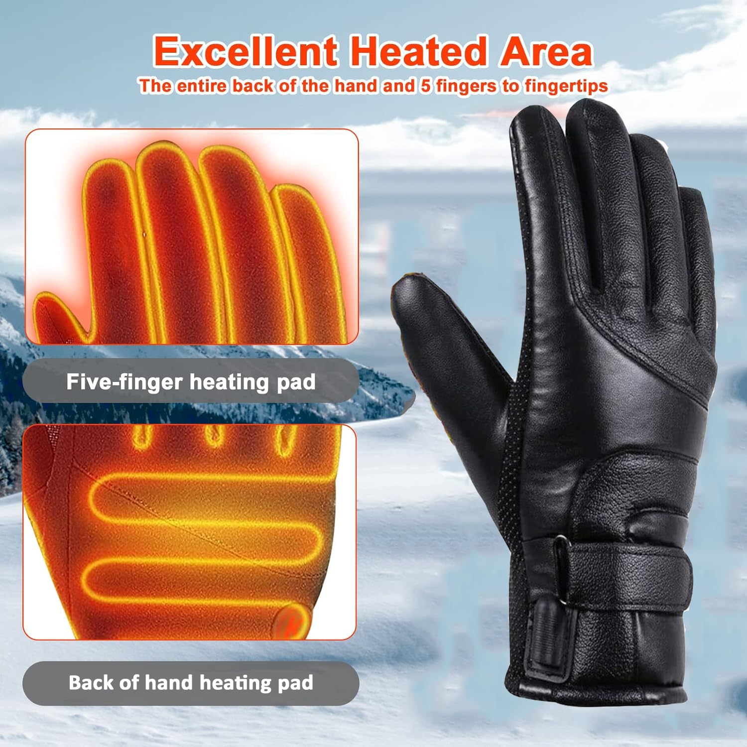 Gants Chauffants USB, Gants Chauffants pour Homme Femme, Chauffage Gants d'hiver Imperméables Écran Tactile pour Moto, Vélo, Ski, Patinage - 3
